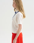 Elbow-length Knit Top Corquet, Milk-Blue Faience