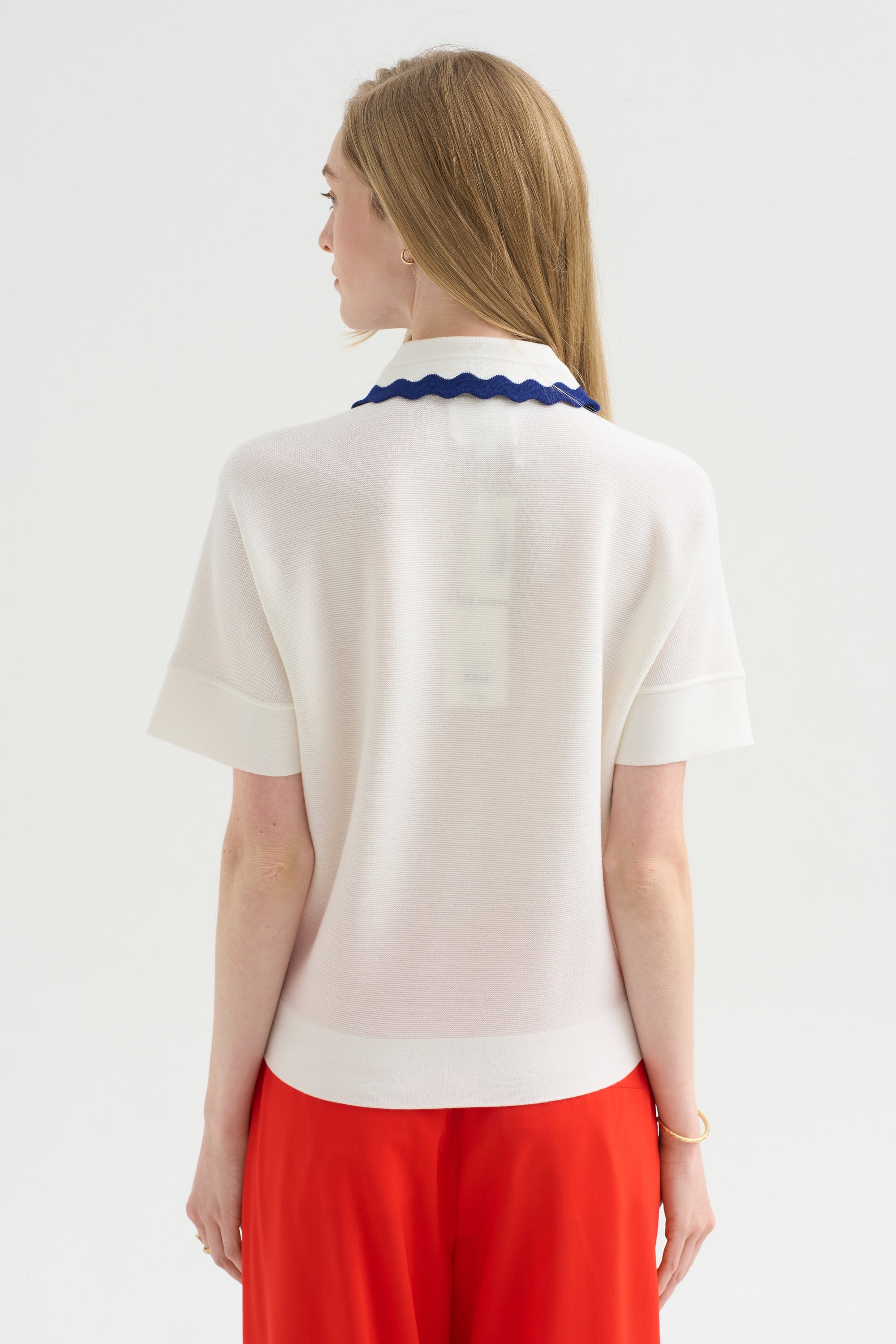 Elbow-length Knit Top Corquet, Milk-Blue Faience