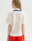 Elbow-length Knit Top Corquet, Milk-Blue Faience