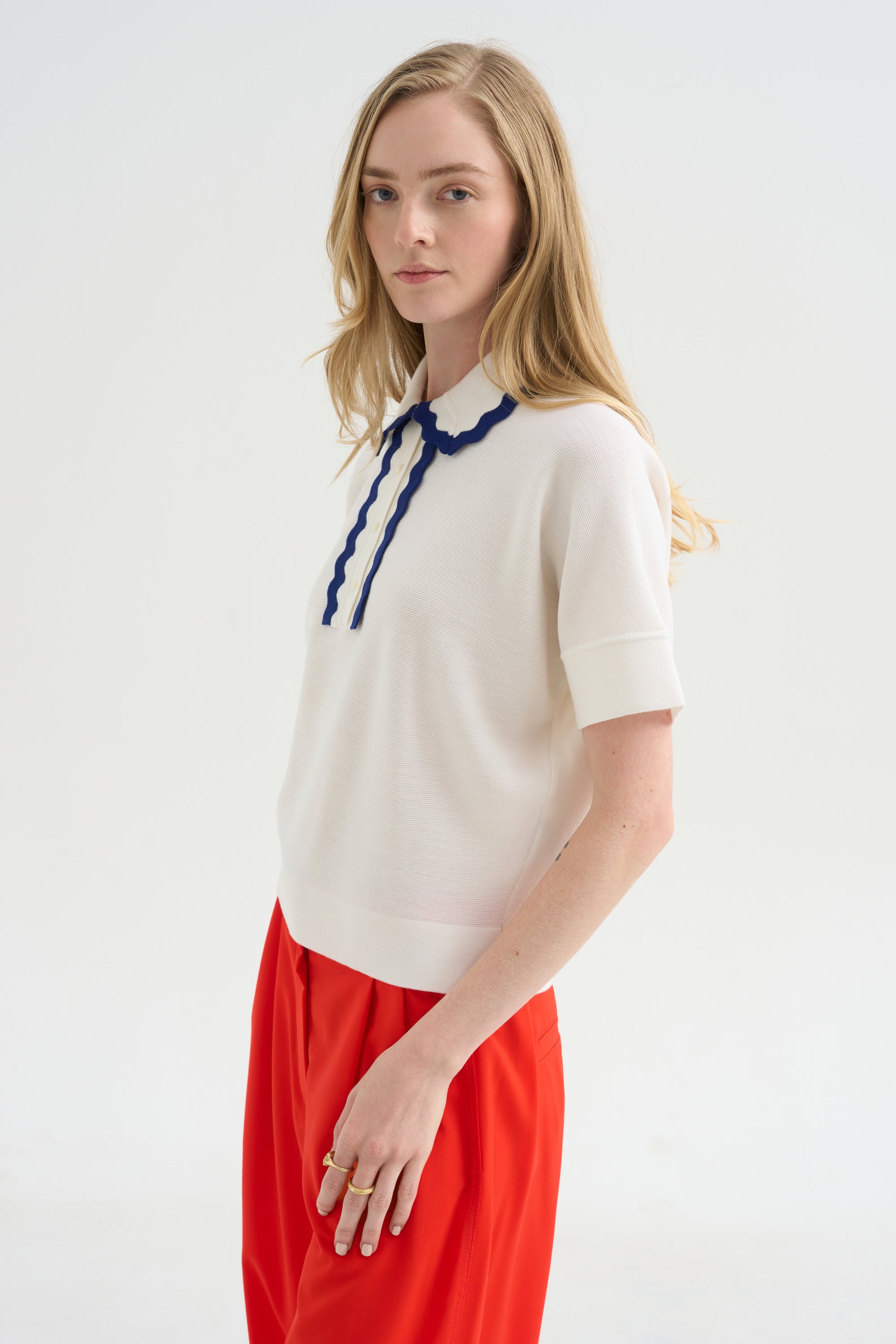 Elbow-length Knit Top Corquet, Milk-Blue Faience