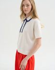 Elbow-length Knit Top Corquet, Milk-Blue Faience