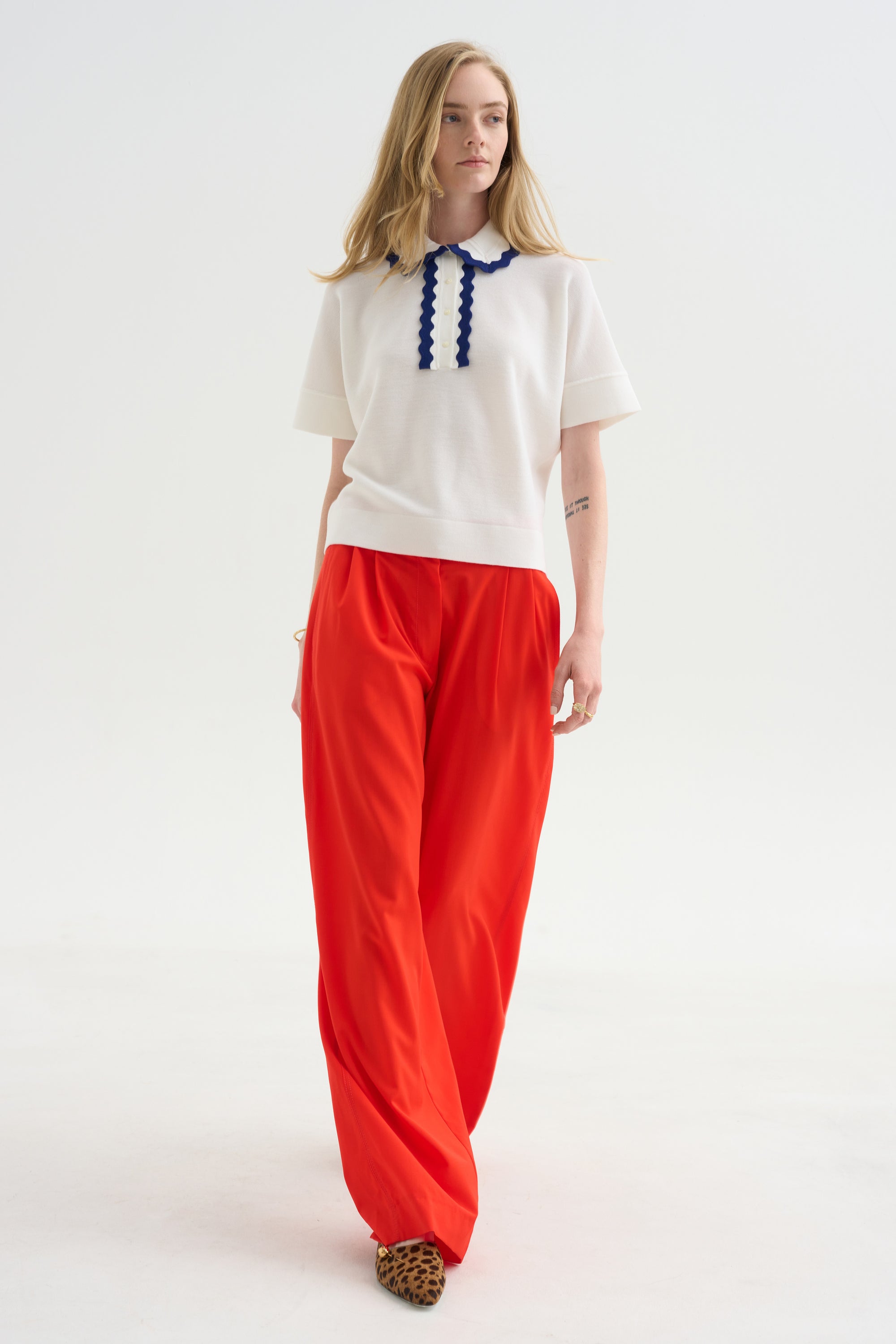 Elbow-length Knit Top Corquet, Milk-Blue Faience