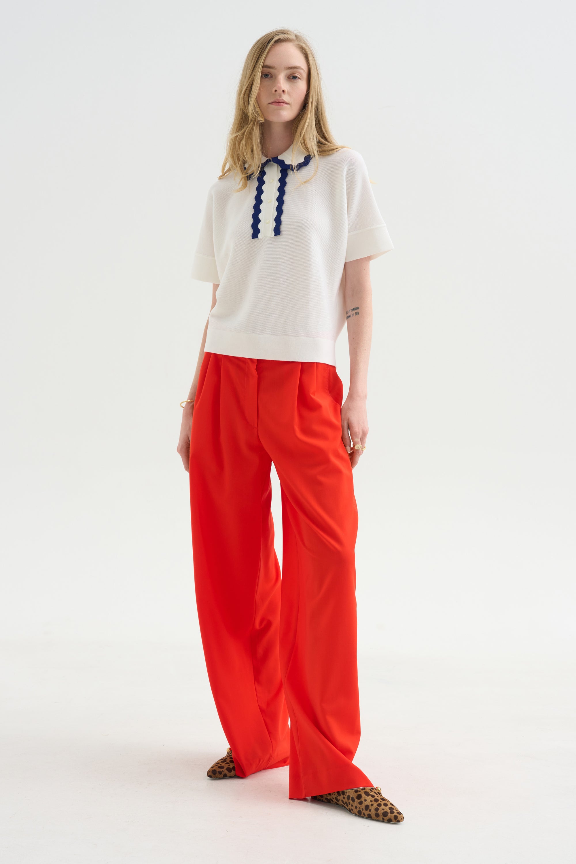 Elbow-length Knit Top Corquet, Milk-Blue Faience
