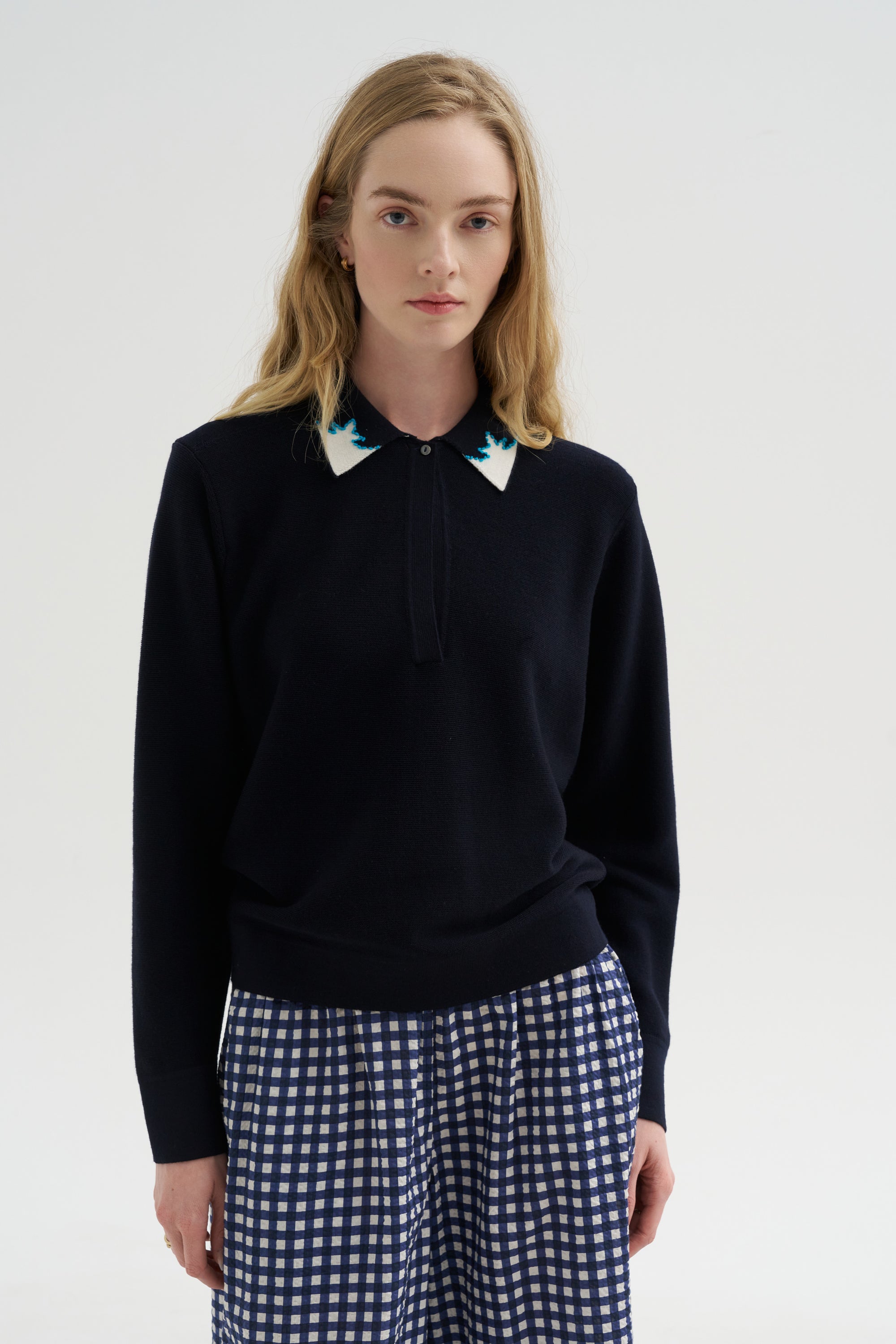 Eclair - Knit Shirt with Graphic Motifs, Midnight-Natural-Turquoise
