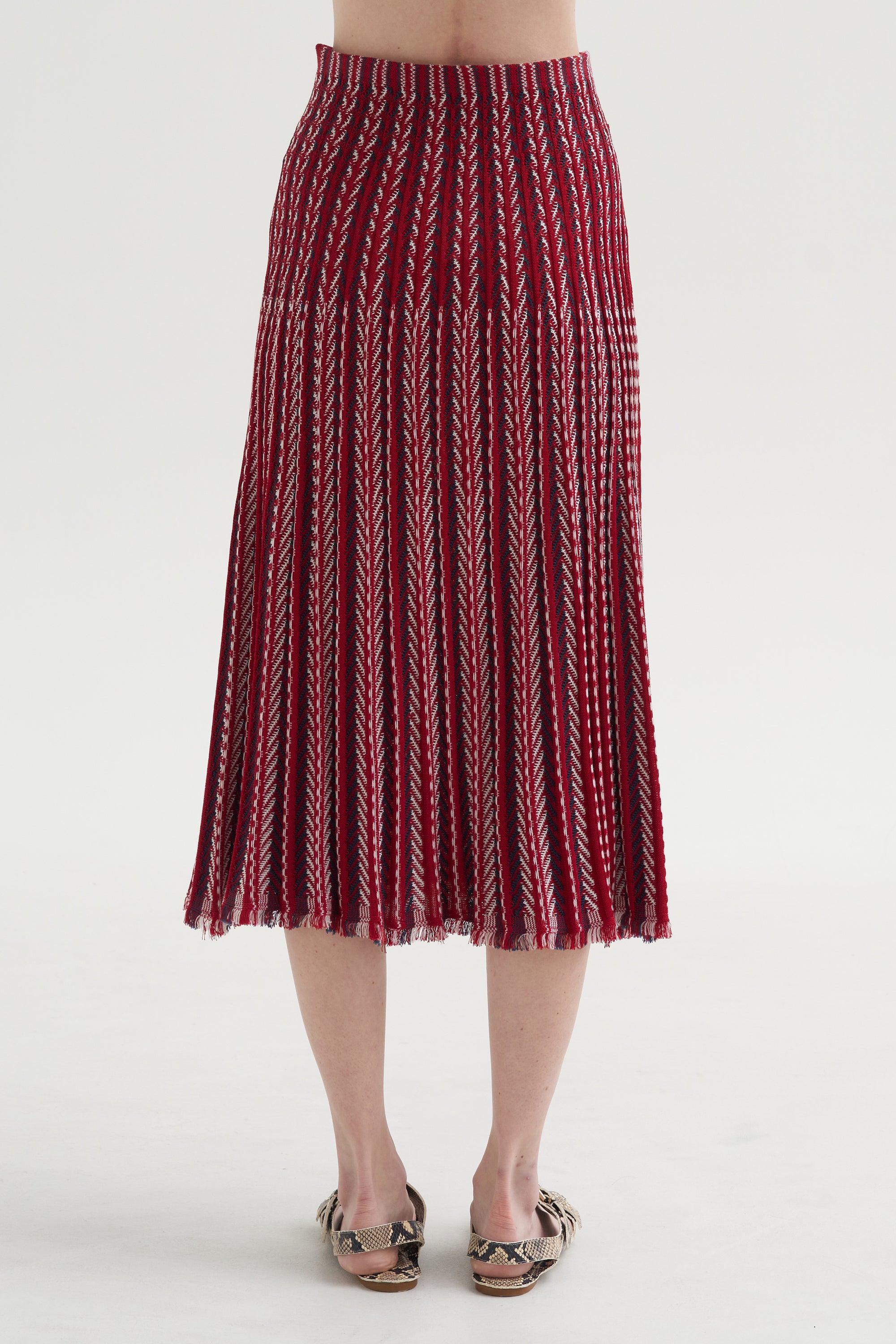 Encore - Fluid Skirt in Herringbone Knit, Garnet-Blueberry-Milk