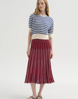 Encore - Fluid Skirt in Herringbone Knit, Garnet-Blueberry-Milk