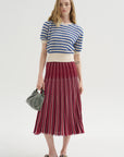 Encore - Fluid Skirt in Herringbone Knit, Garnet-Blueberry-Milk