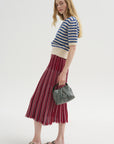 Encore - Fluid Skirt in Herringbone Knit, Garnet-Blueberry-Milk