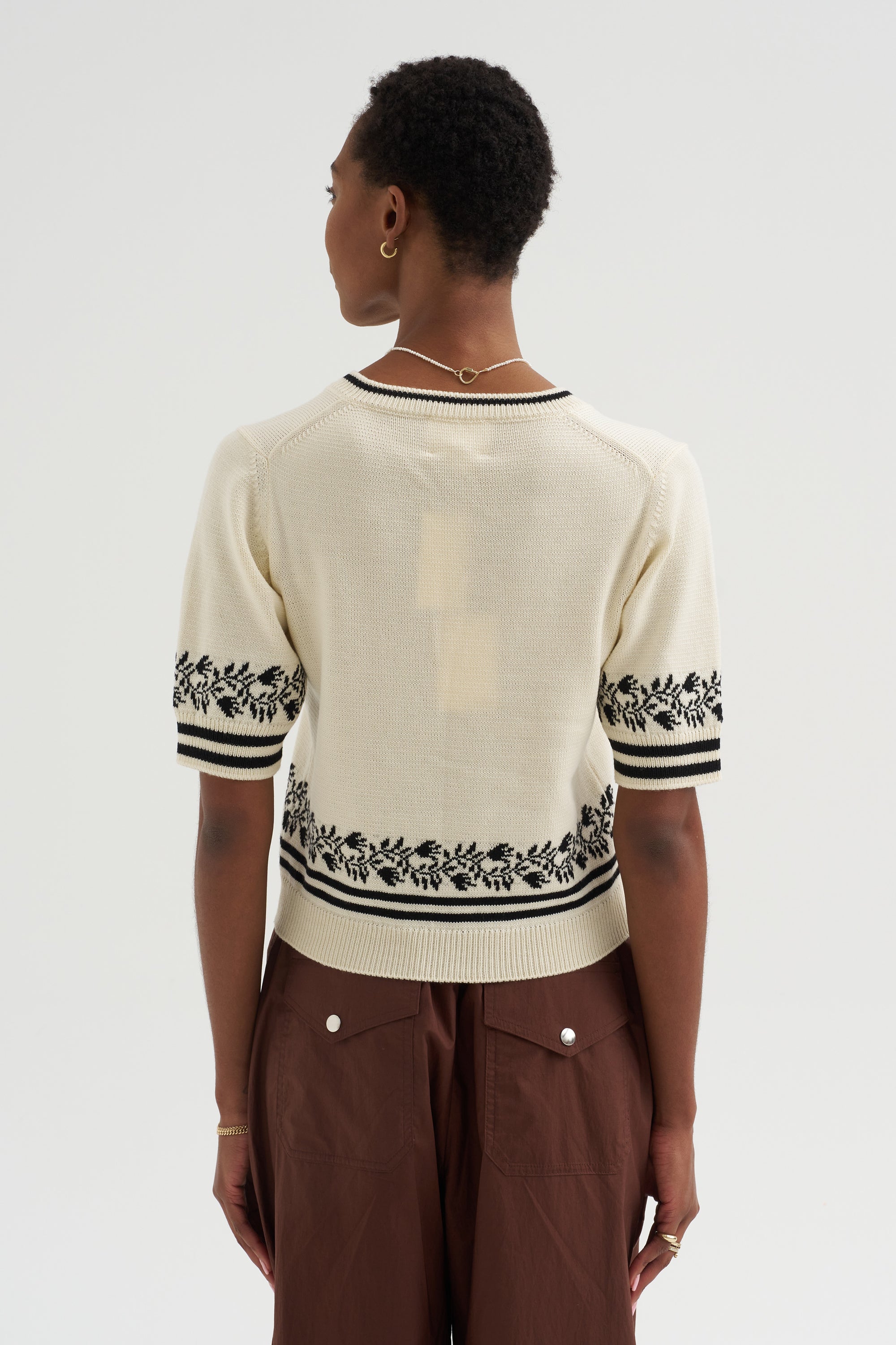 Epi - Jacquard V-Neck Top, Natural &amp; Deep Black