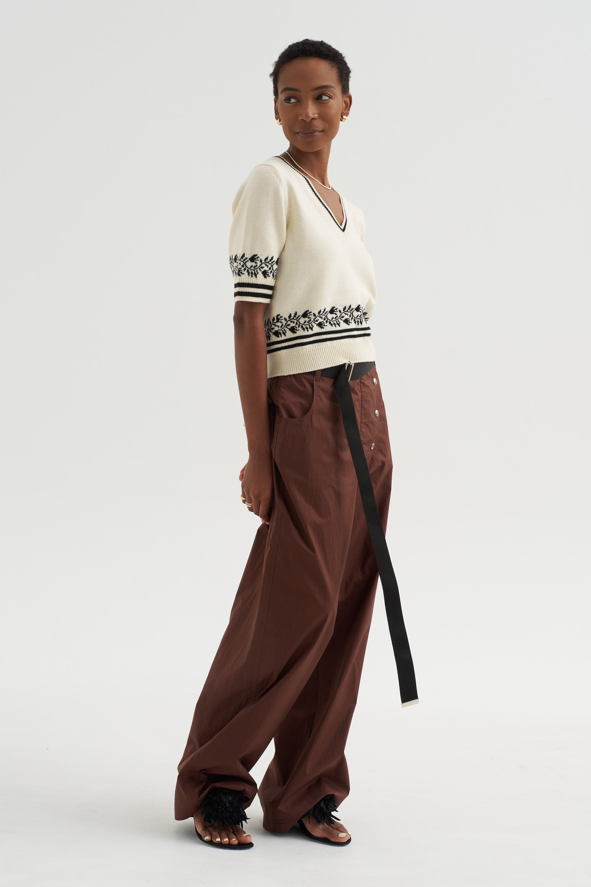 Epi - Jacquard V-Neck Top, Natural &amp; Deep Black