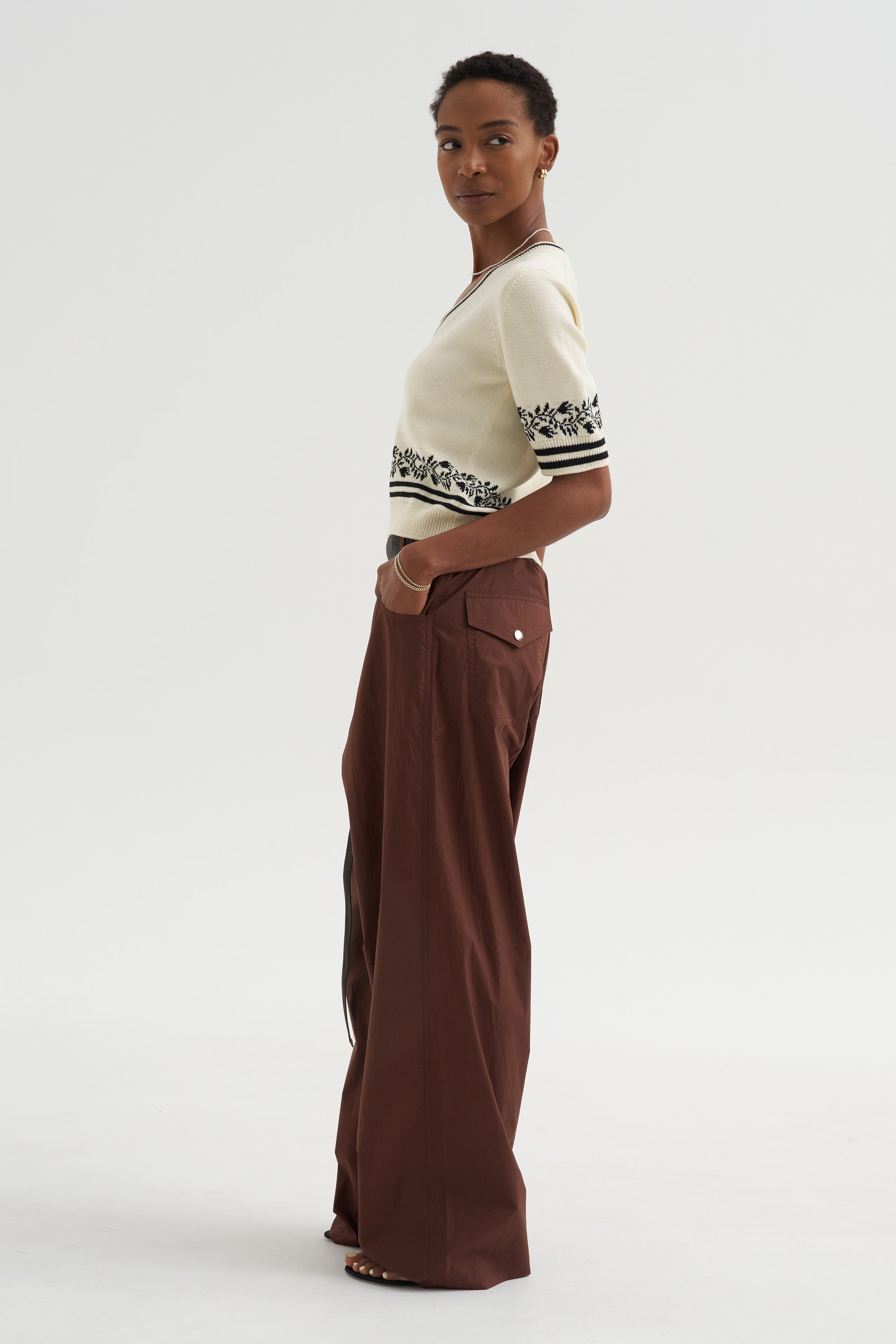 Epi - Jacquard V-Neck Top, Natural &amp; Deep Black