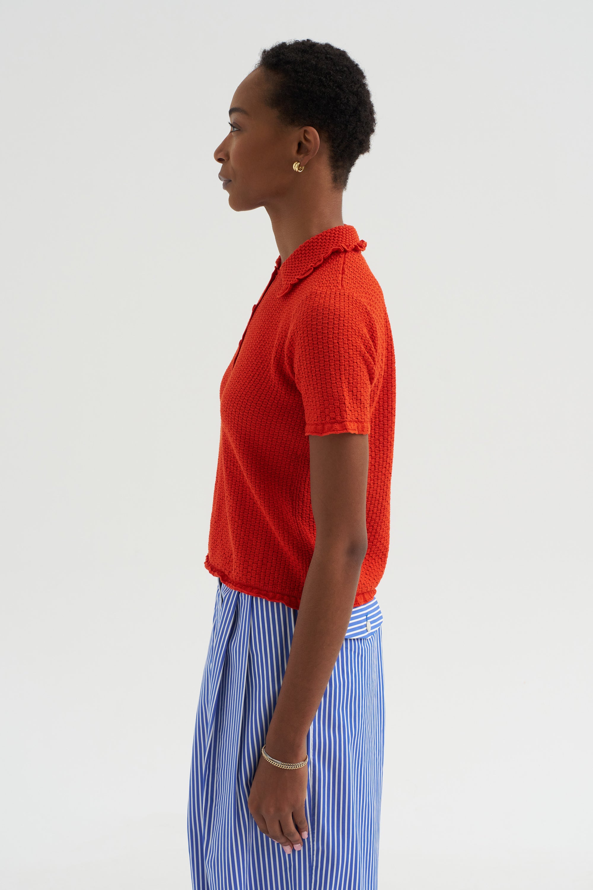 Extra - Ruffled Neck Polo, Blood Orange