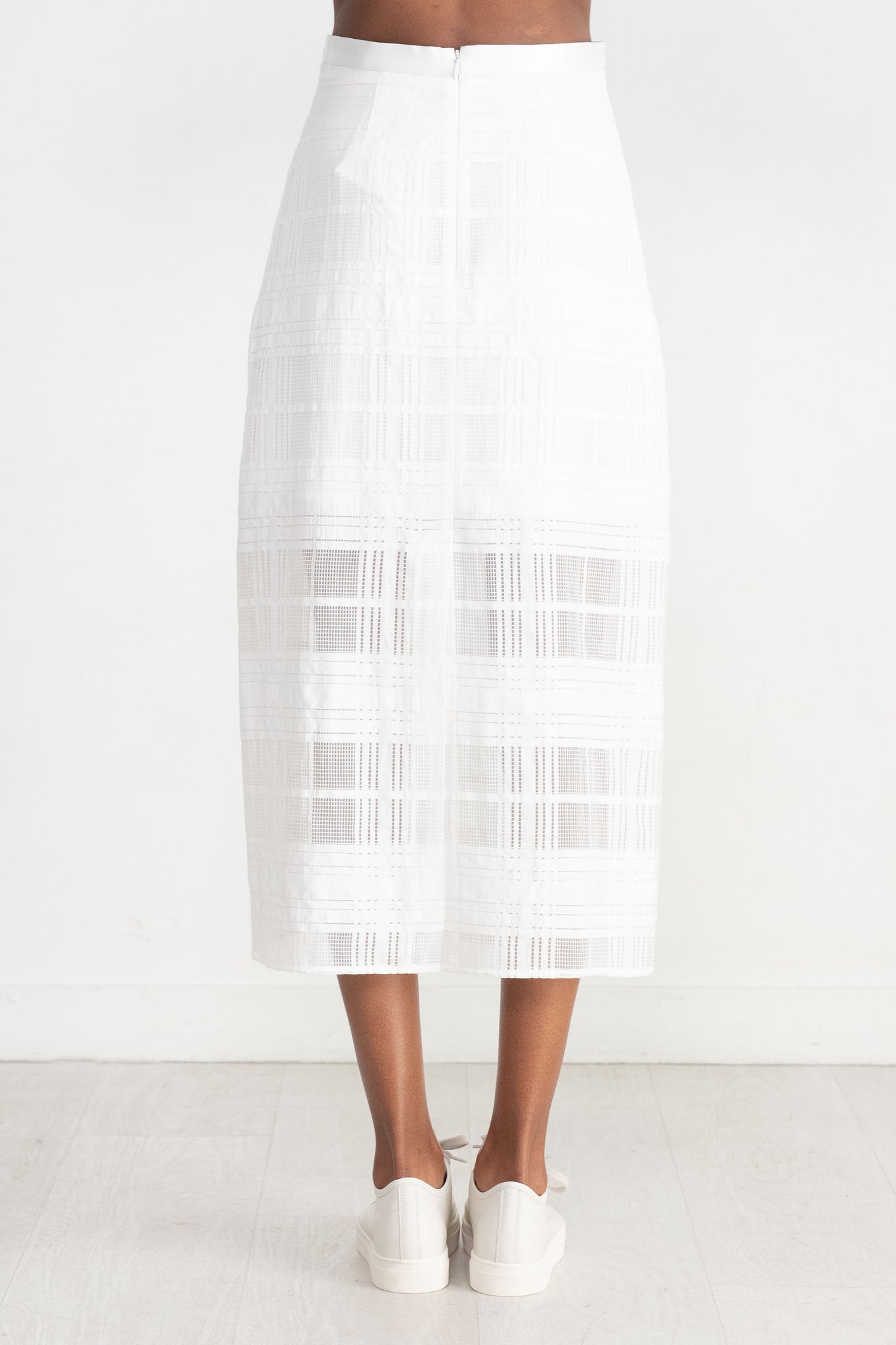 MIJEONG PARK - Plaid Lace Midi Skirt, White