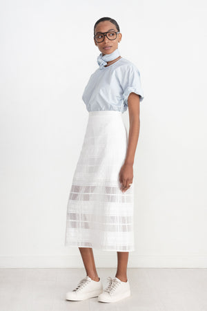 MIJEONG PARK - Plaid Lace Midi Skirt, White