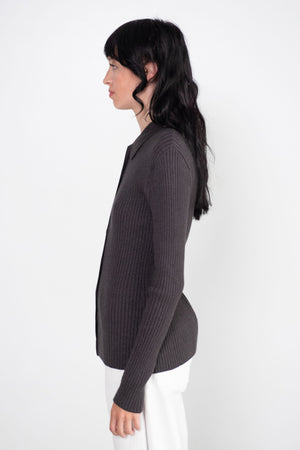 MIJEONG PARK - Collared Ribbed Cardigan, Charcoal