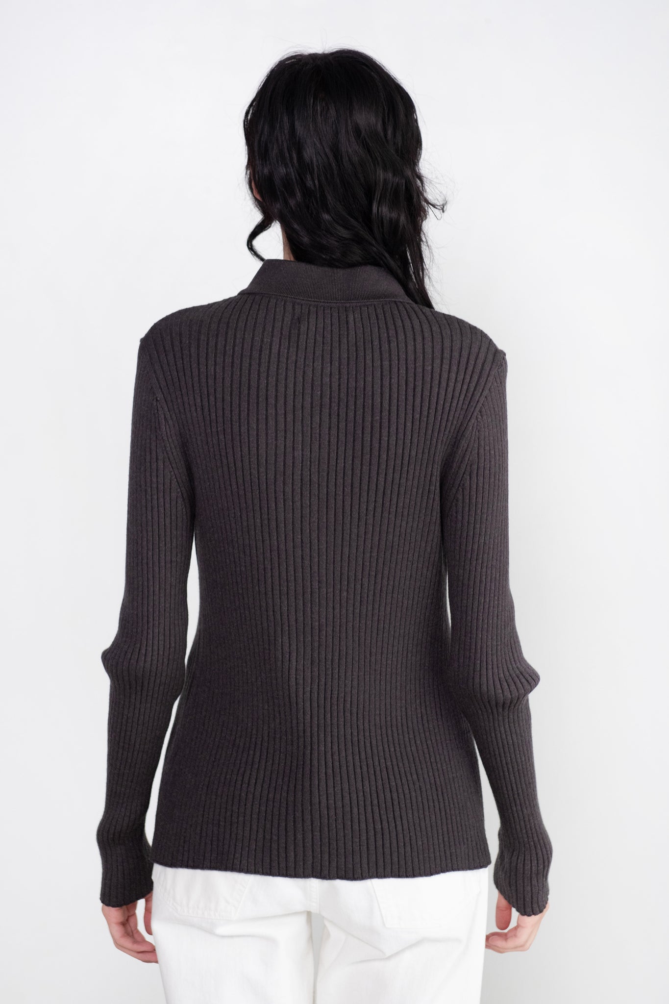 MIJEONG PARK - Collared Ribbed Cardigan, Charcoal