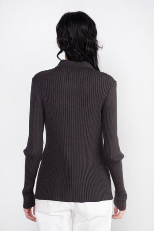 MIJEONG PARK - Collared Ribbed Cardigan, Charcoal