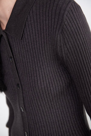 MIJEONG PARK - Collared Ribbed Cardigan, Charcoal