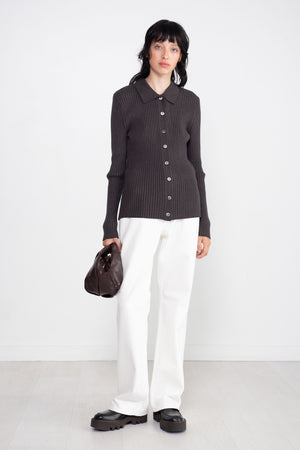 MIJEONG PARK - Collared Ribbed Cardigan, Charcoal