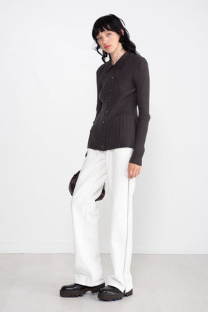 MIJEONG PARK - Collared Ribbed Cardigan, Charcoal
