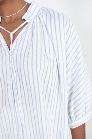 MIJEONG PARK - Stripe Shirred Blouse, Light Blue