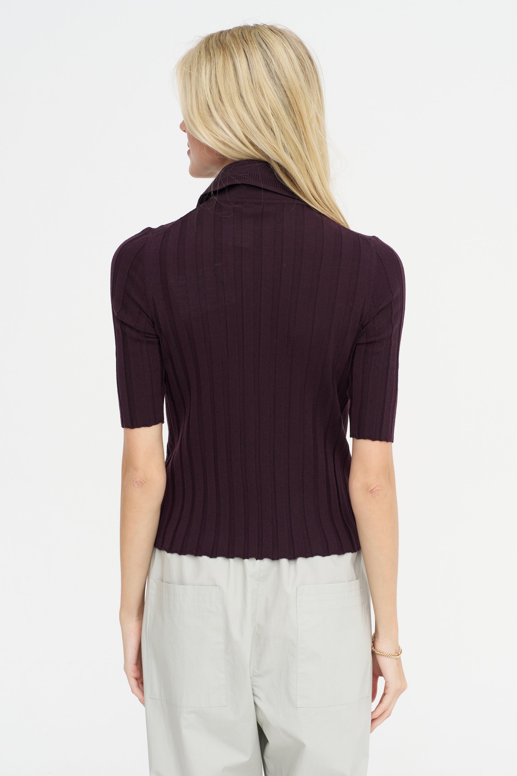 Sugarman Short-Sleeve Polo Knit, Bitter Cherry