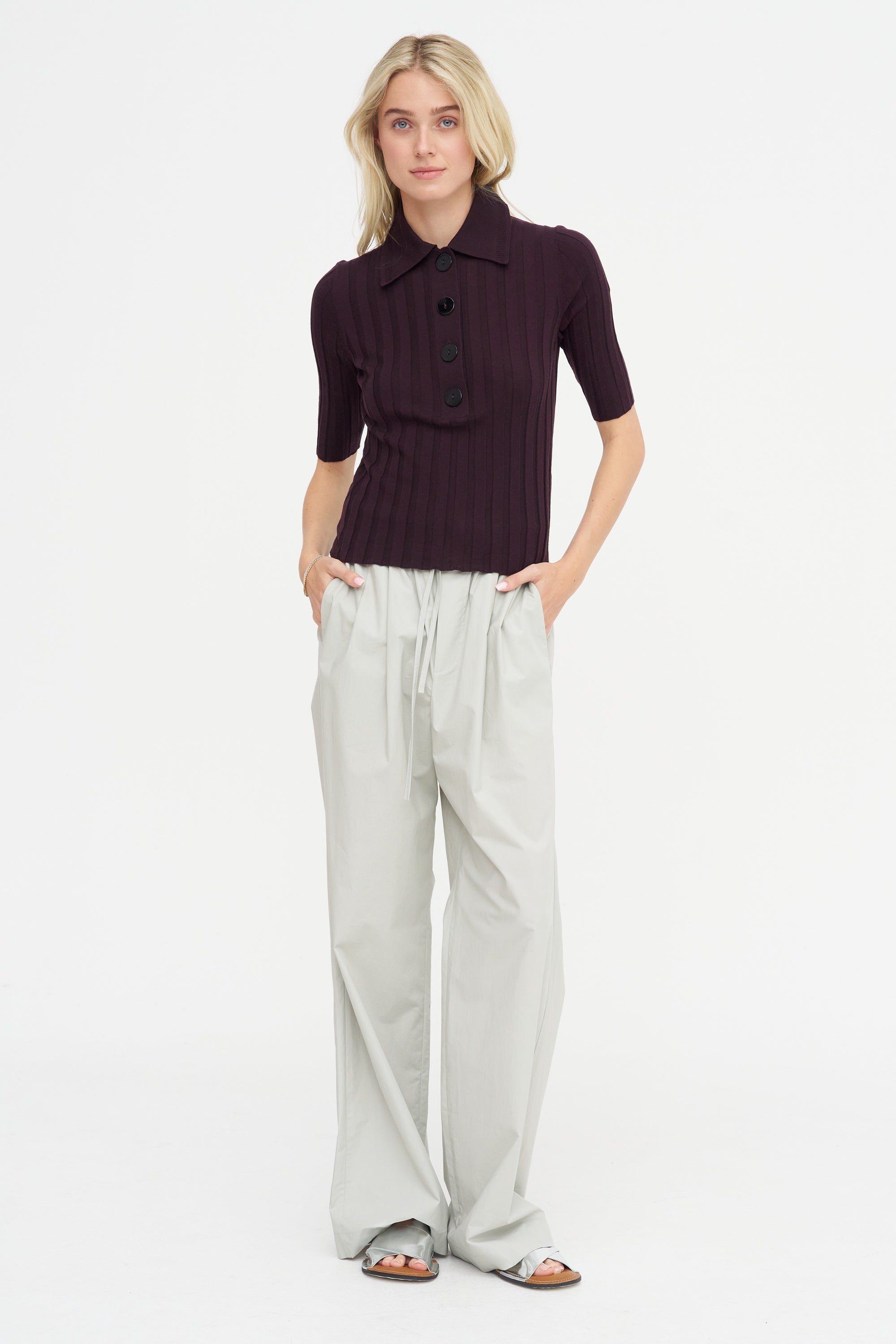 Sugarman Short-Sleeve Polo Knit, Bitter Cherry