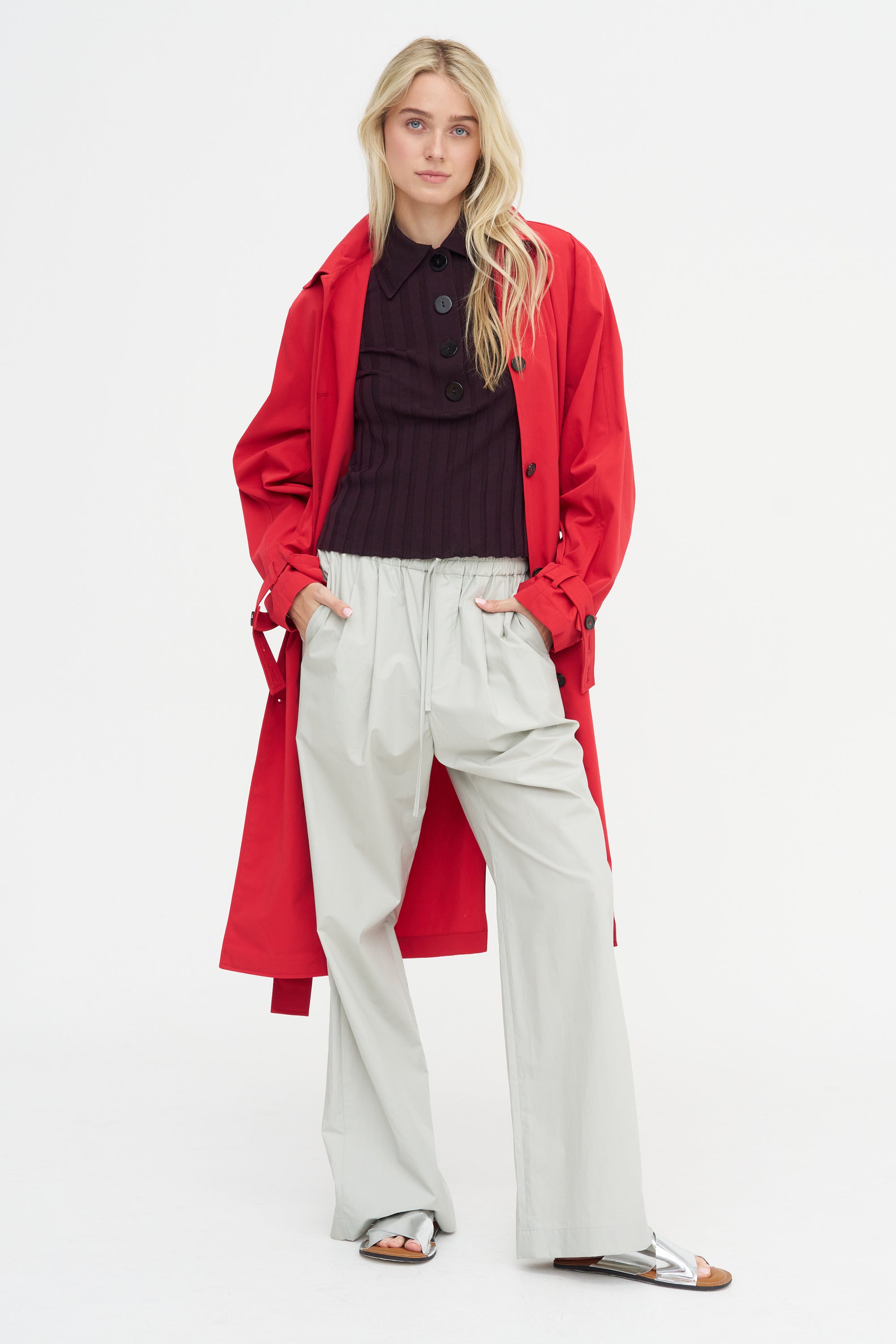 Sugarman Short-Sleeve Polo Knit, Bitter Cherry