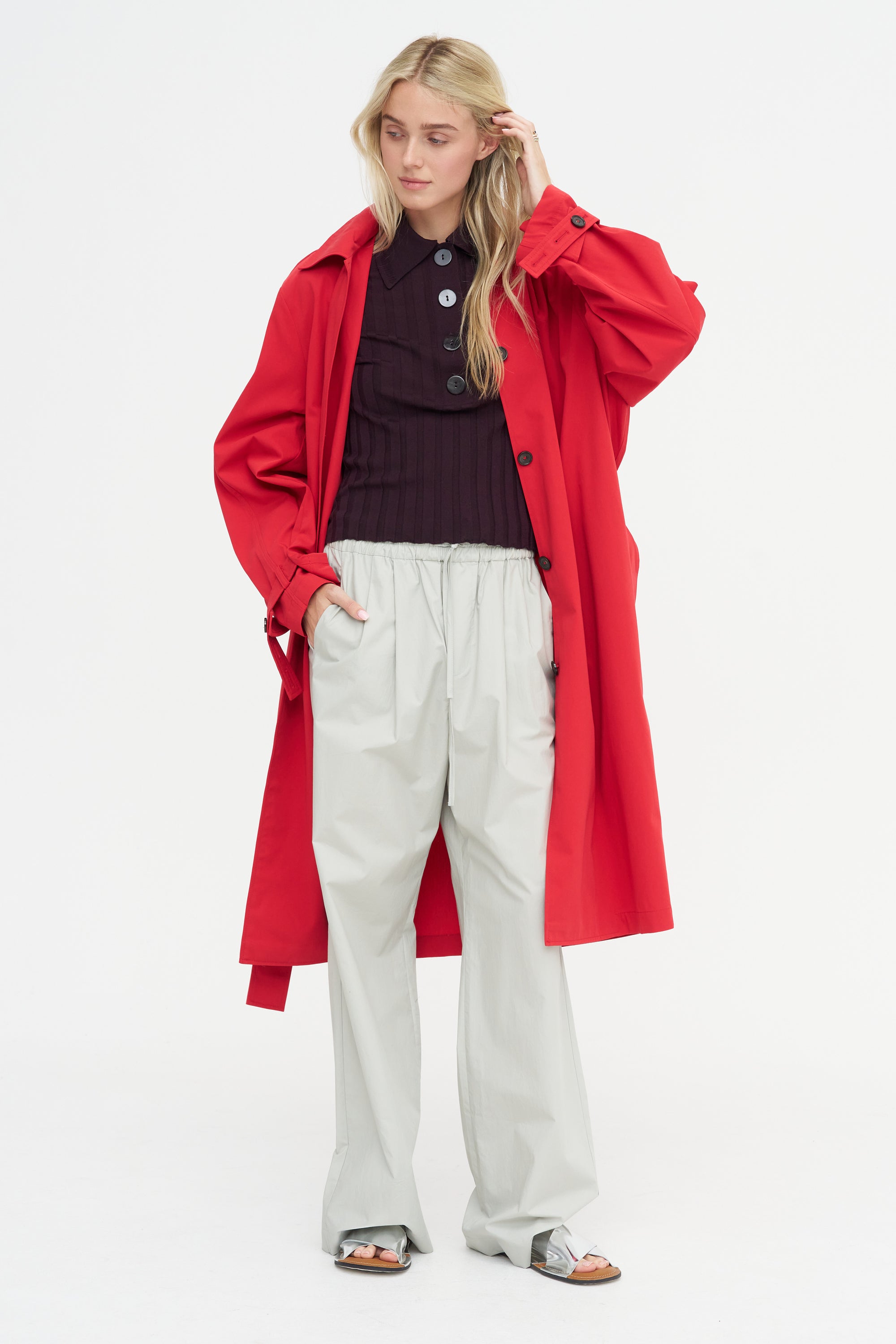 Sugarman Short-Sleeve Polo Knit, Bitter Cherry