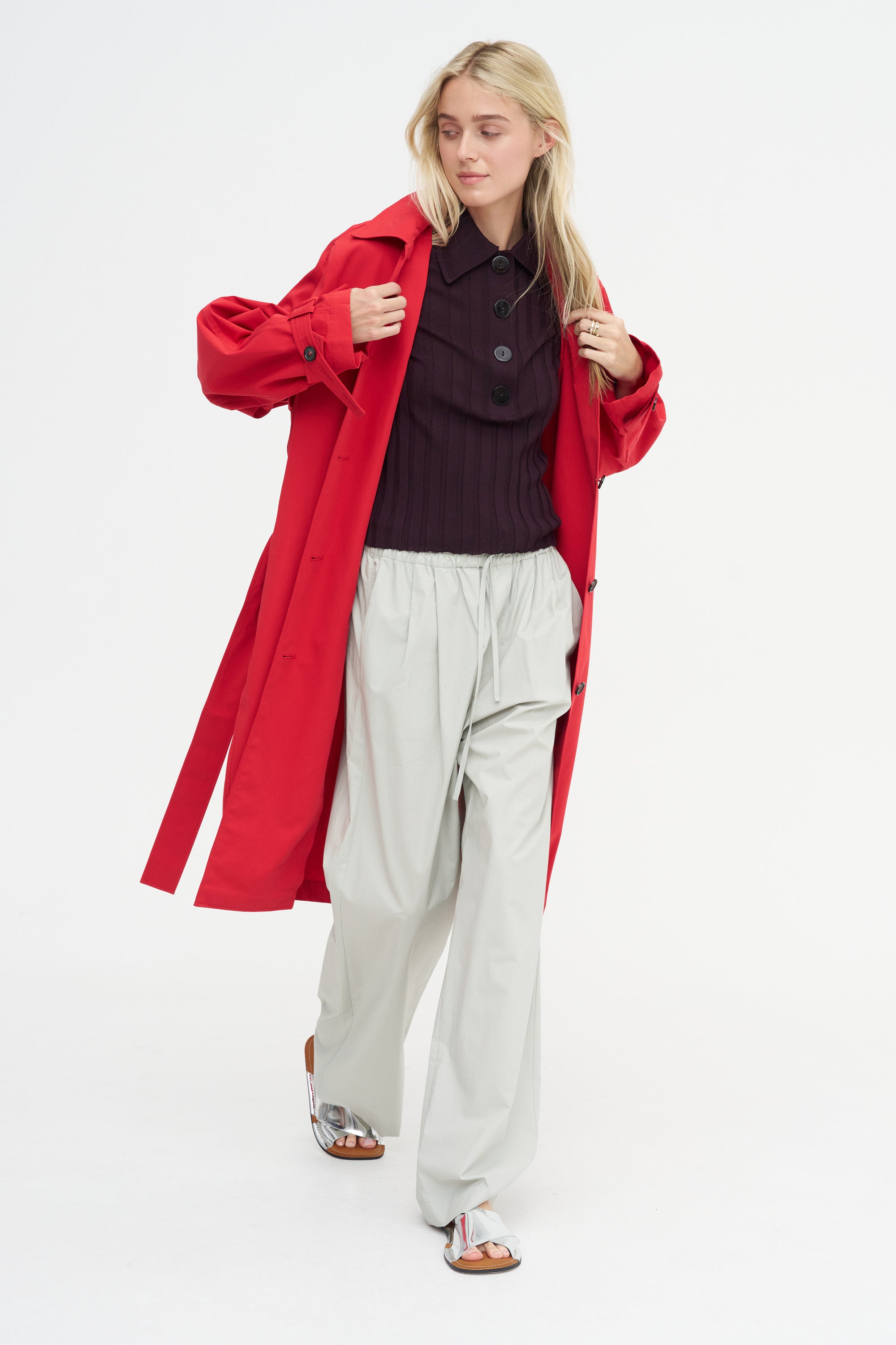 Sugarman Short-Sleeve Polo Knit, Bitter Cherry