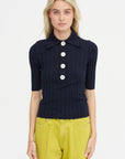 Sugarman Short-Sleeve Polo Knit Top, Noir Navy