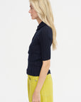 Sugarman Short-Sleeve Polo Knit Top, Noir Navy