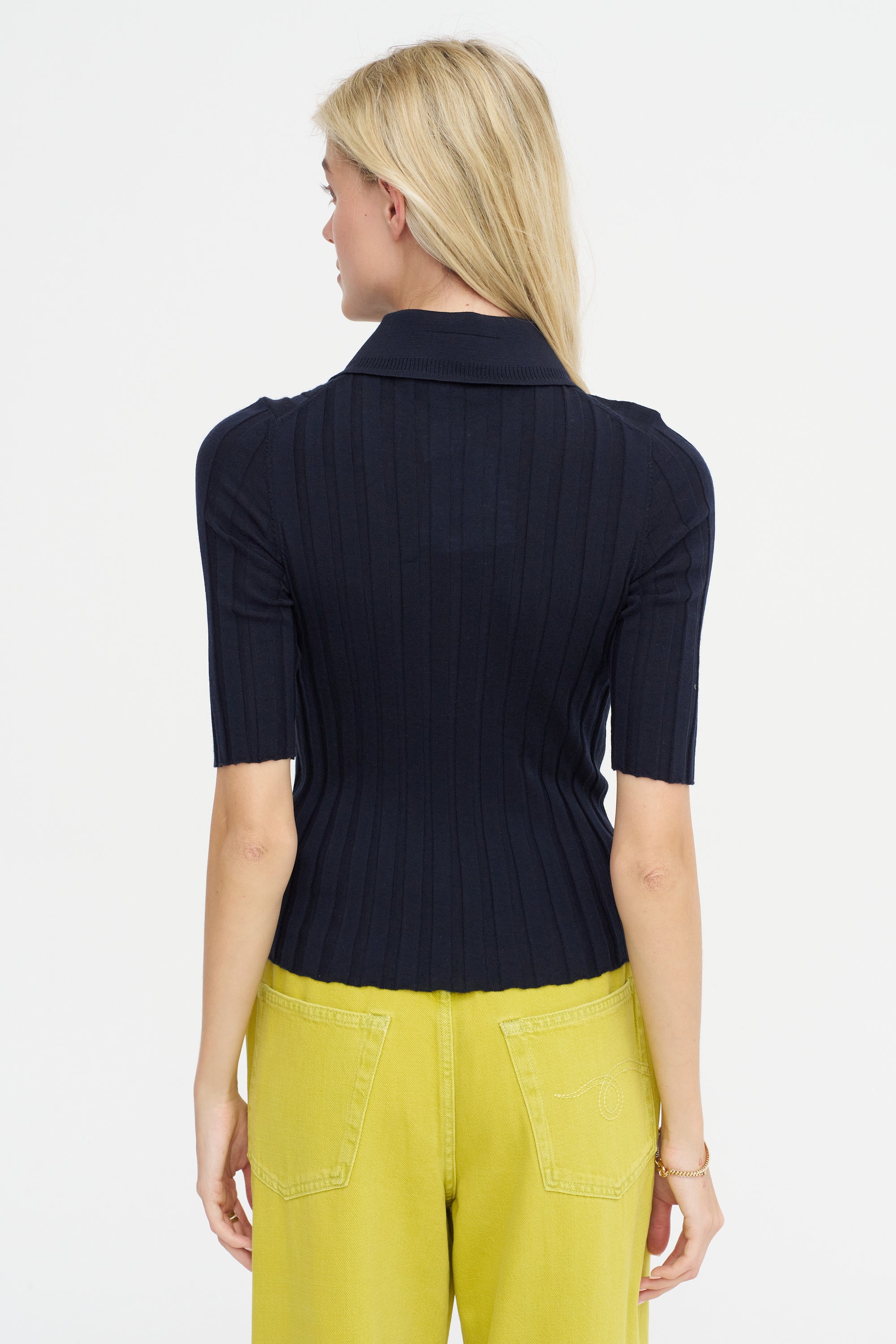 Sugarman Short-Sleeve Polo Knit Top, Noir Navy