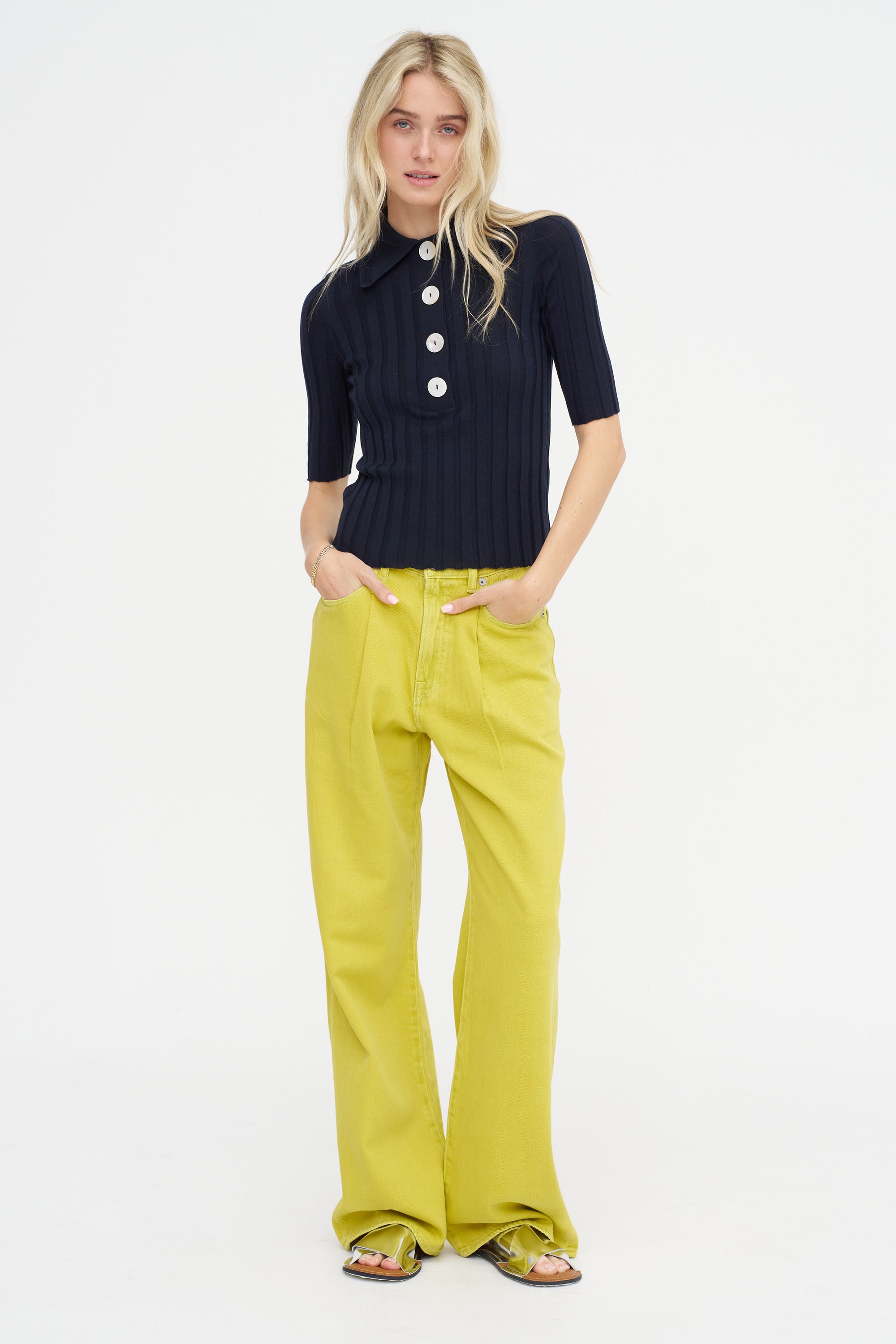 Sugarman Short-Sleeve Polo Knit Top, Noir Navy