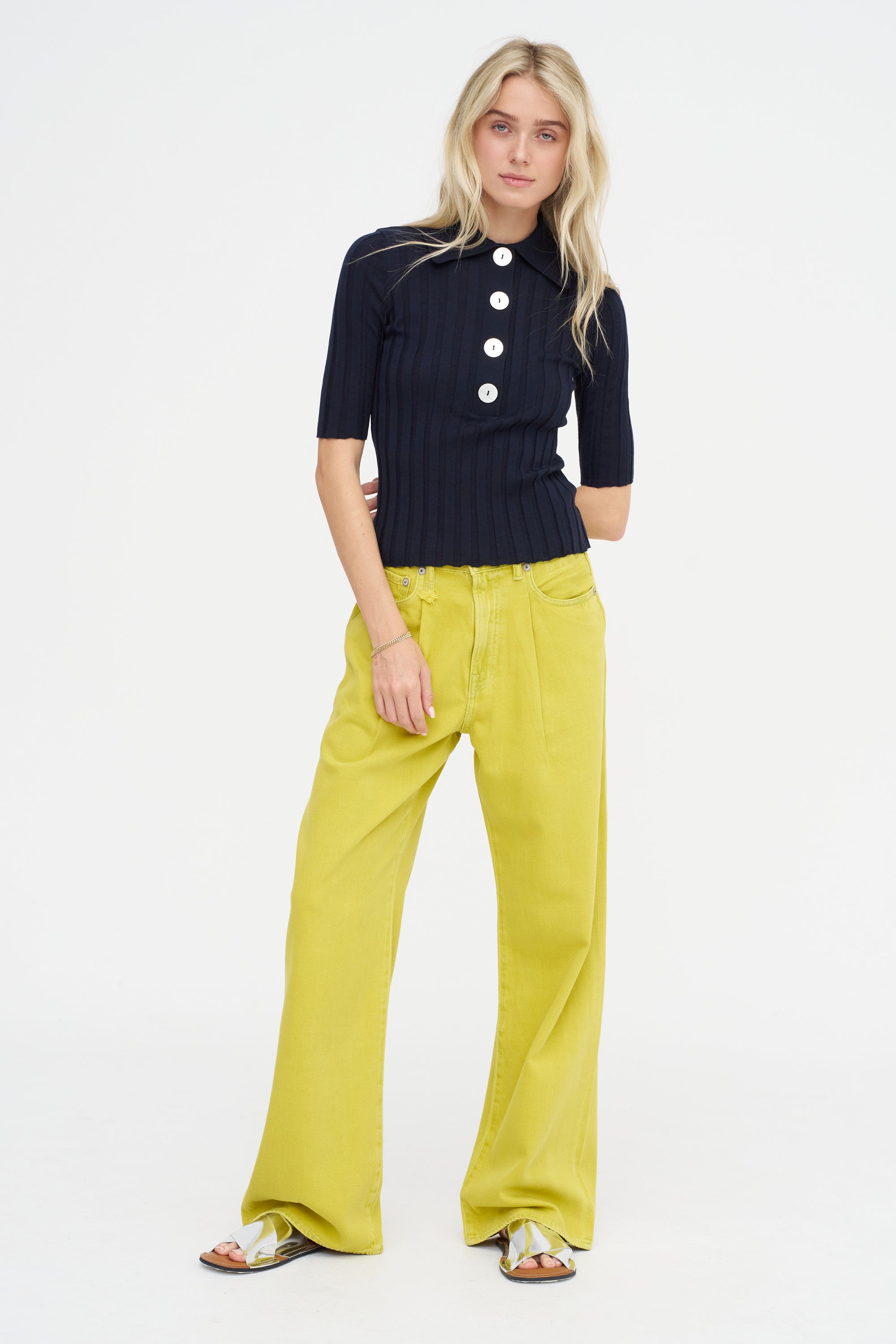 Sugarman Short-Sleeve Polo Knit Top, Noir Navy