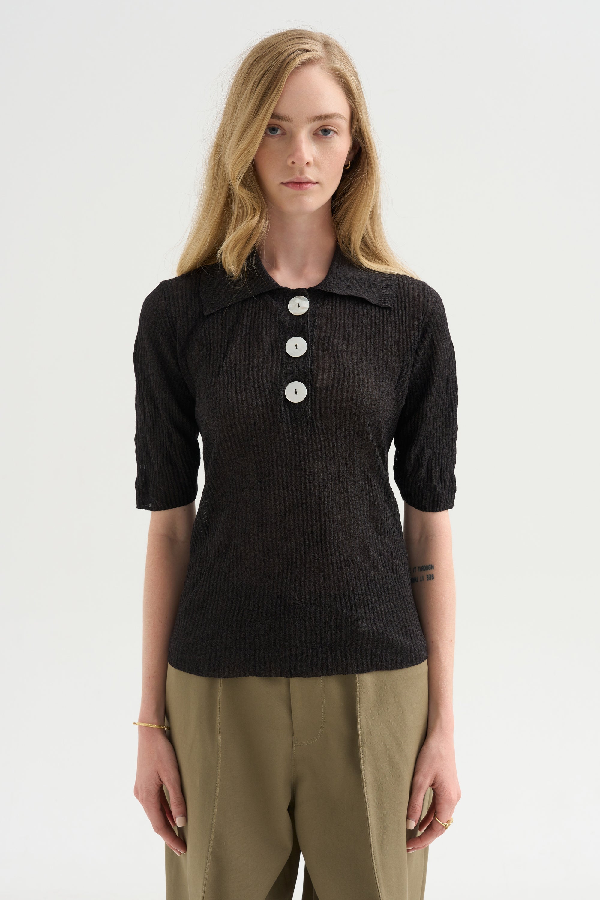 Sugarman Polo Knit Top, Silver
