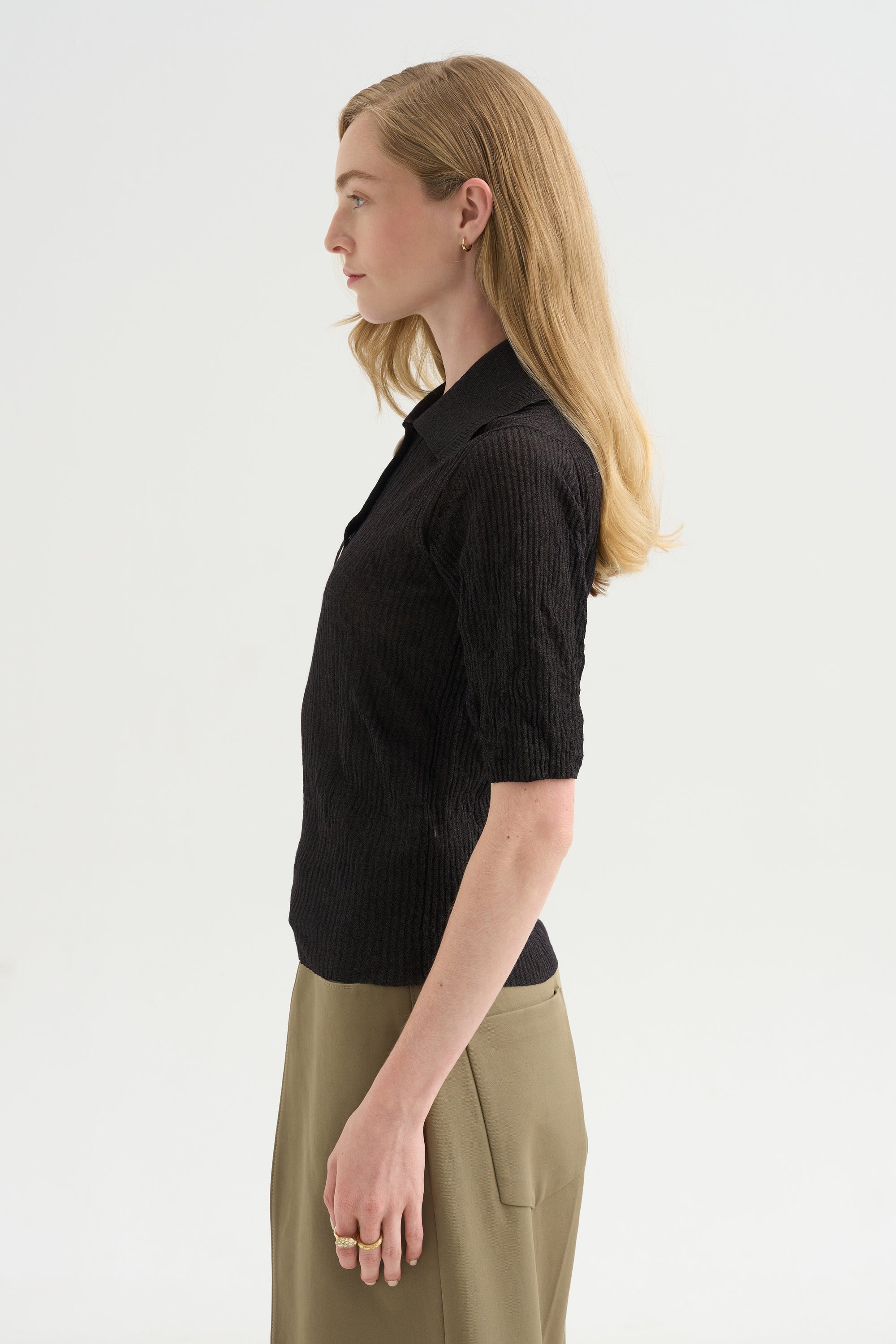 Sugarman Polo Knit Top, Silver