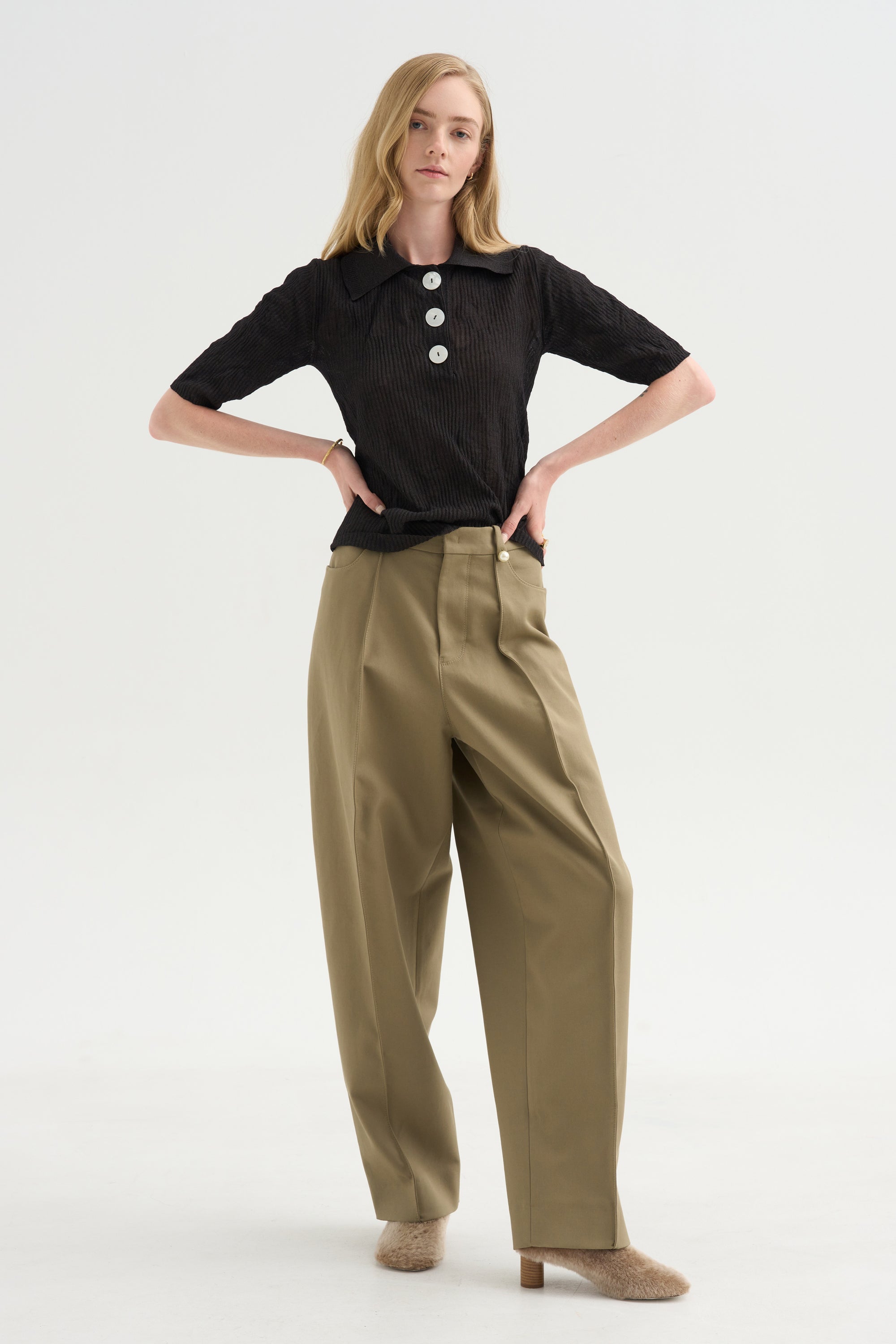 Sugarman Polo Knit Top, Silver