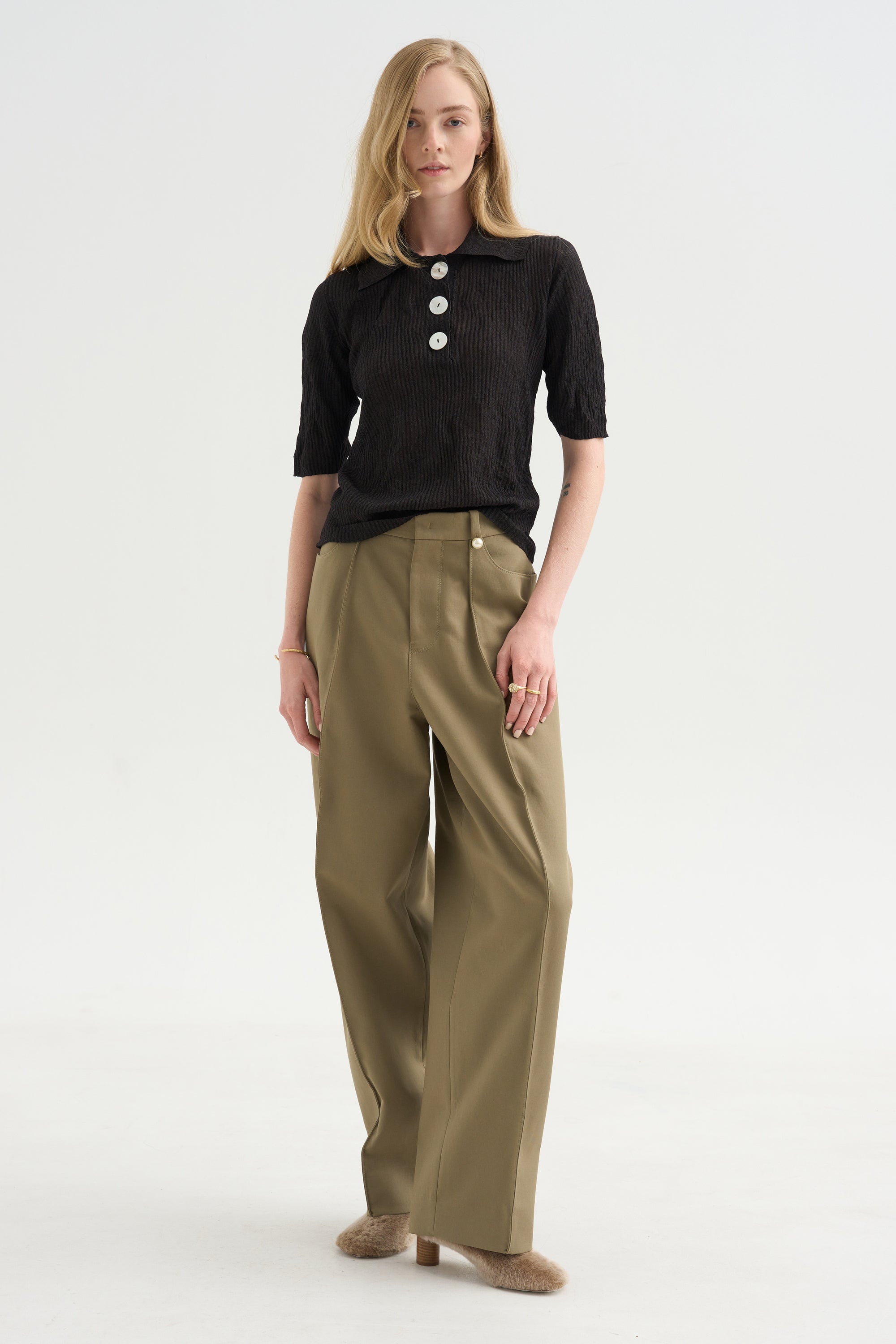 Sugarman Polo Knit Top, Silver