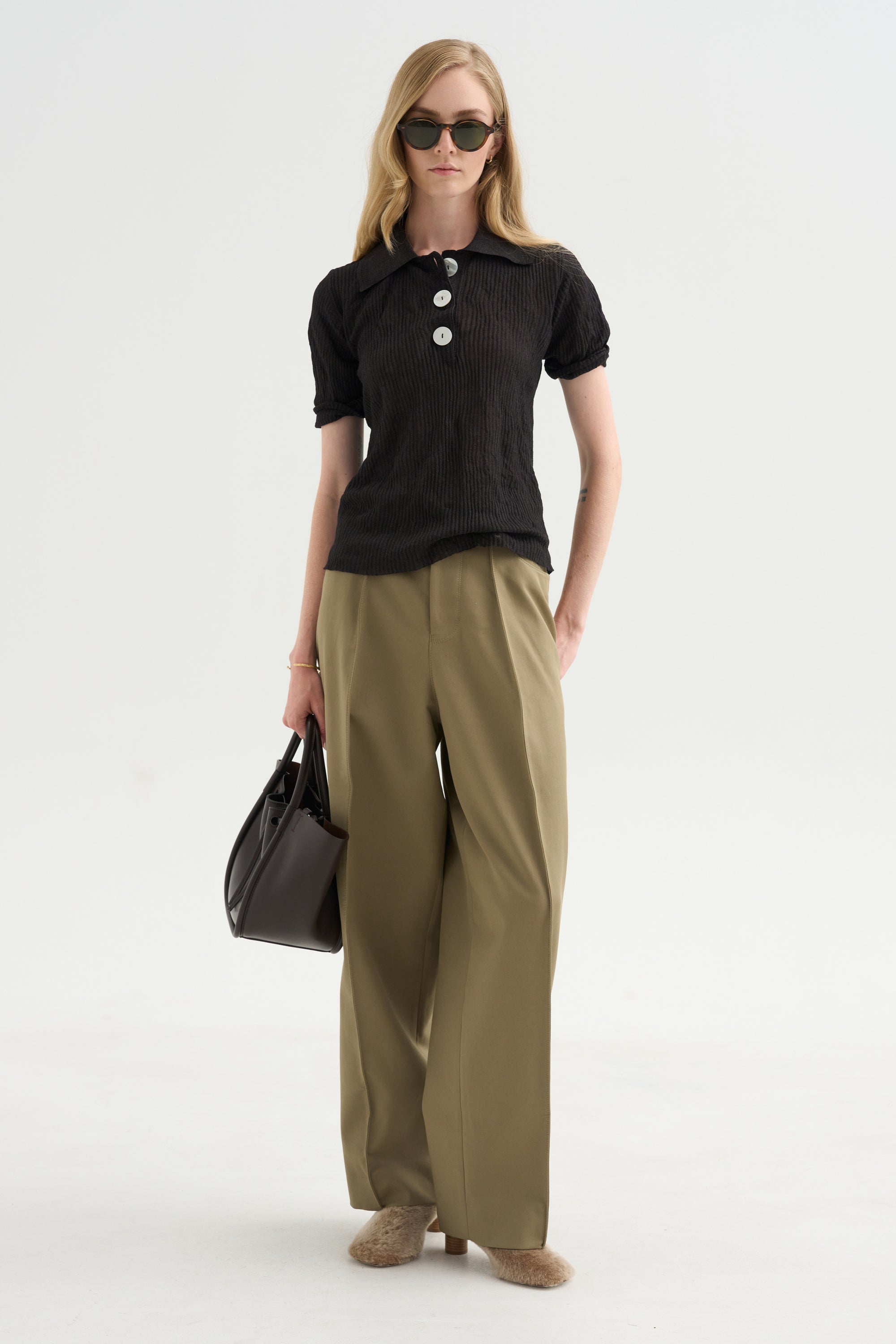 Sugarman Polo Knit Top, Silver