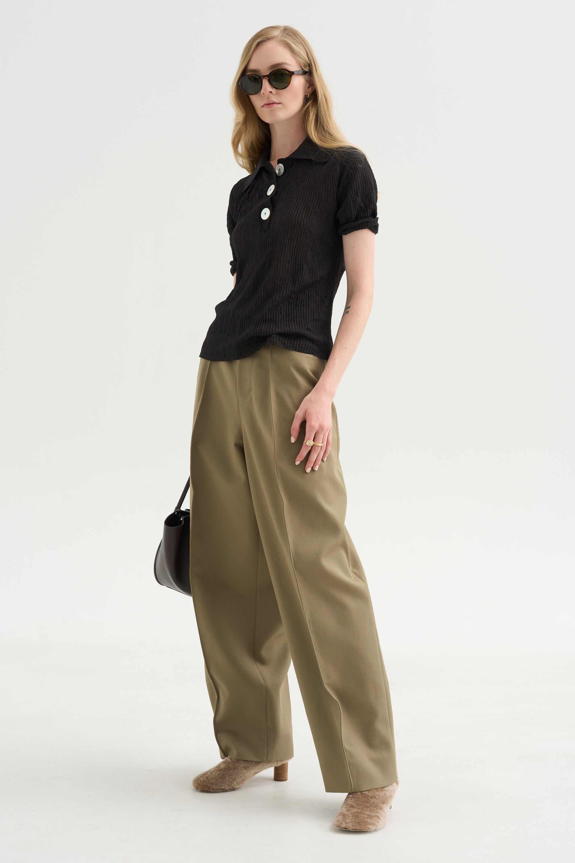 Sugarman Polo Knit Top, Silver