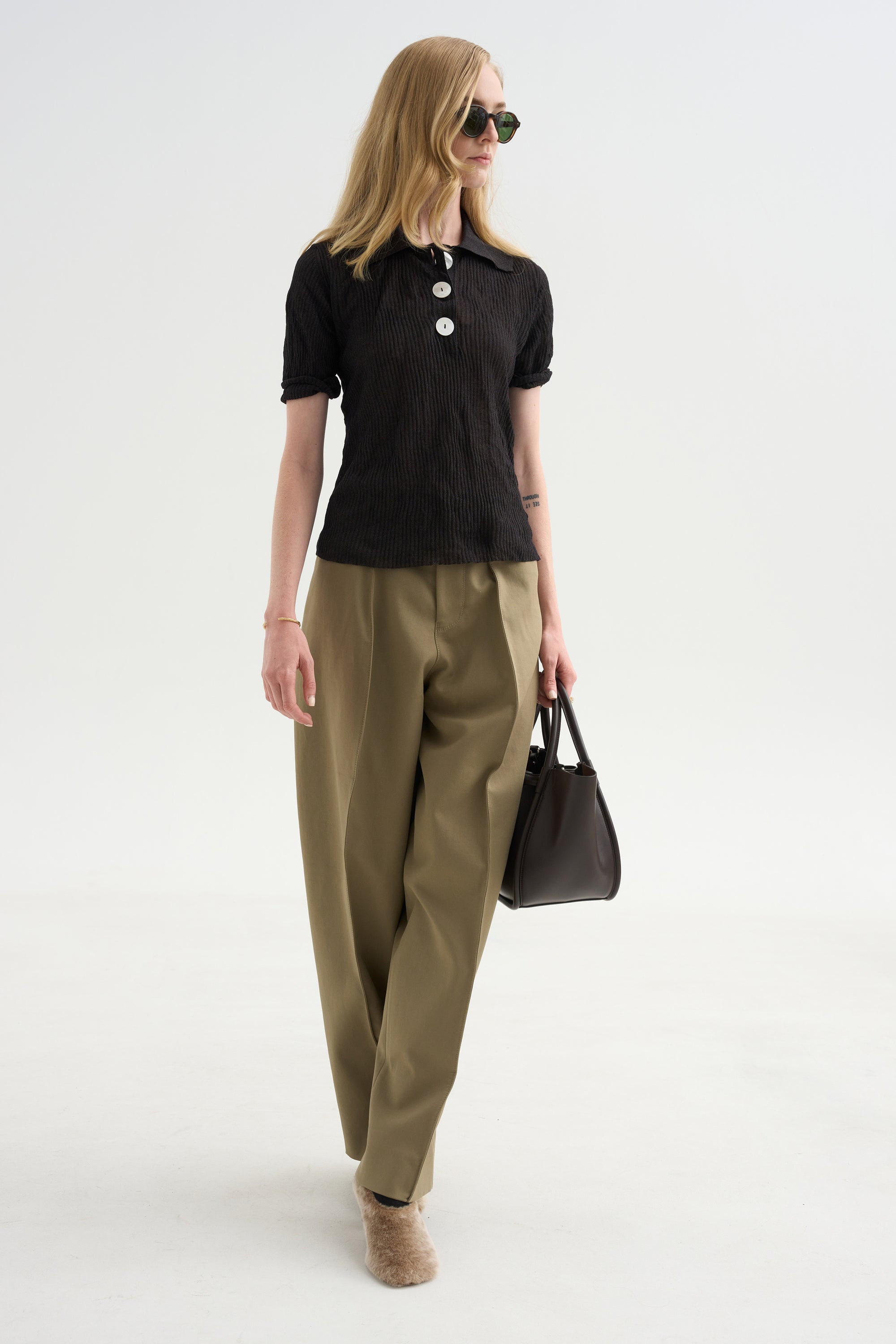 Sugarman Polo Knit Top, Silver