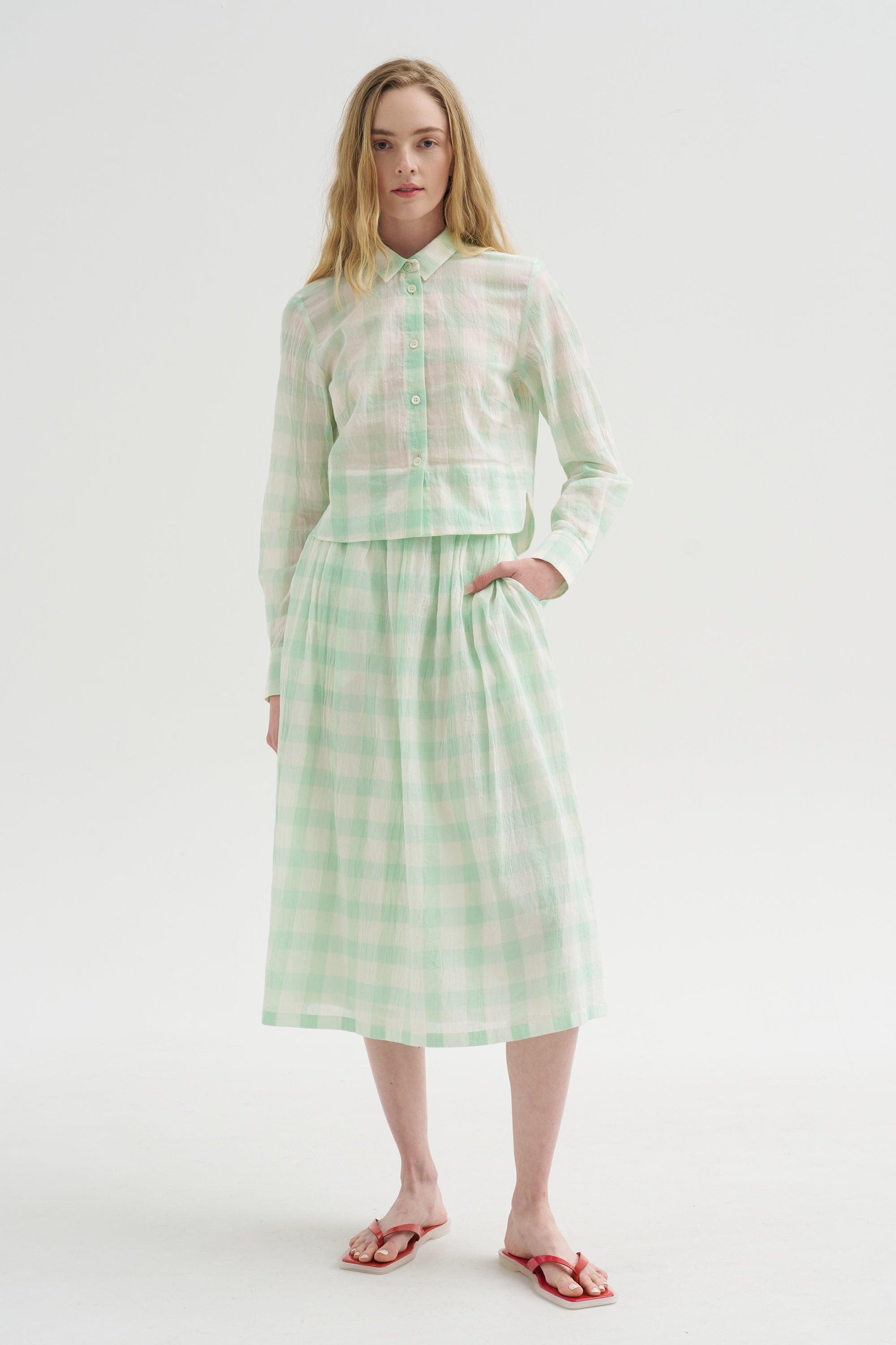 Gauze Vichy Shirt, Glass Green