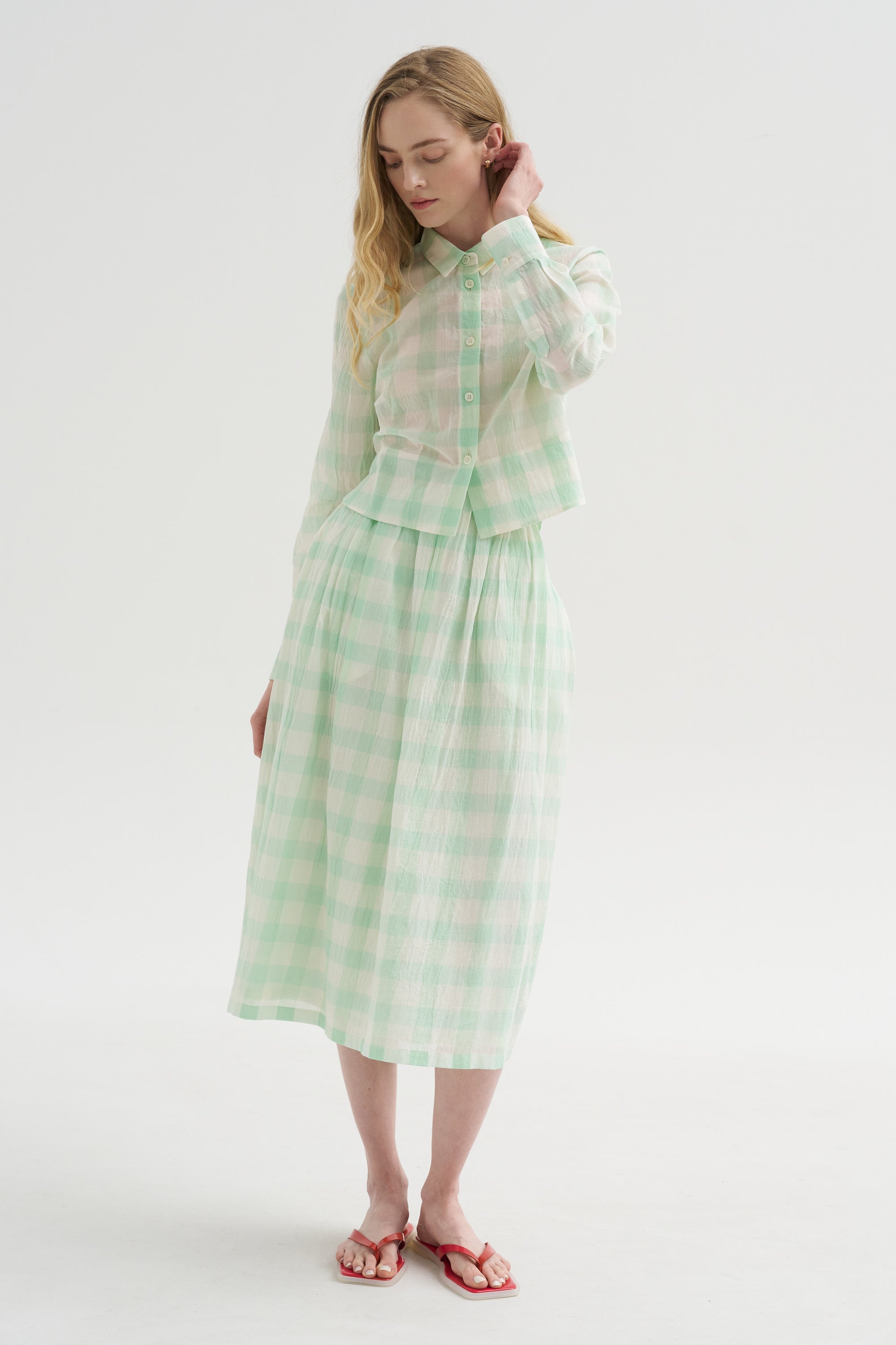 Gauze Vichy Shirt, Glass Green