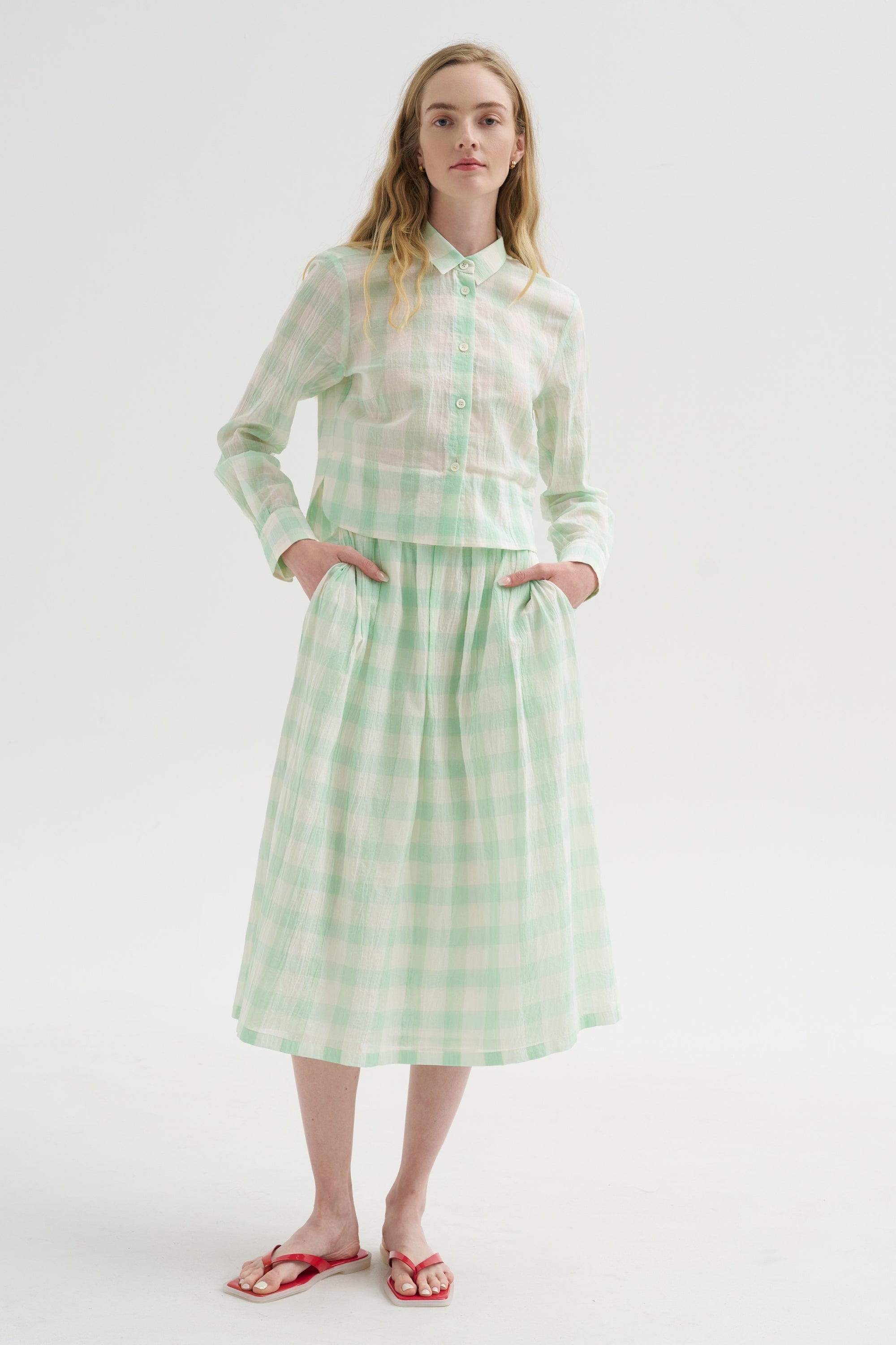 Gauze Vichy Shirt, Glass Green