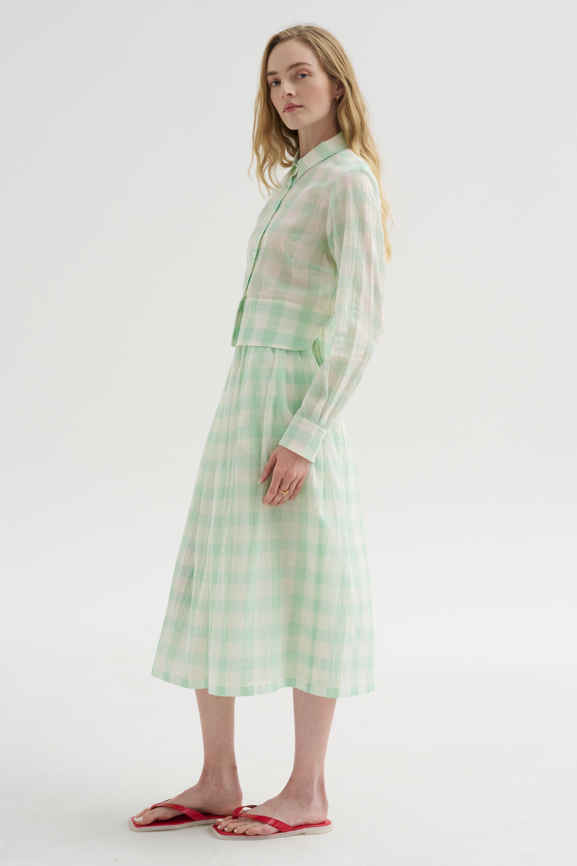 Gauze Vichy Shirt, Glass Green