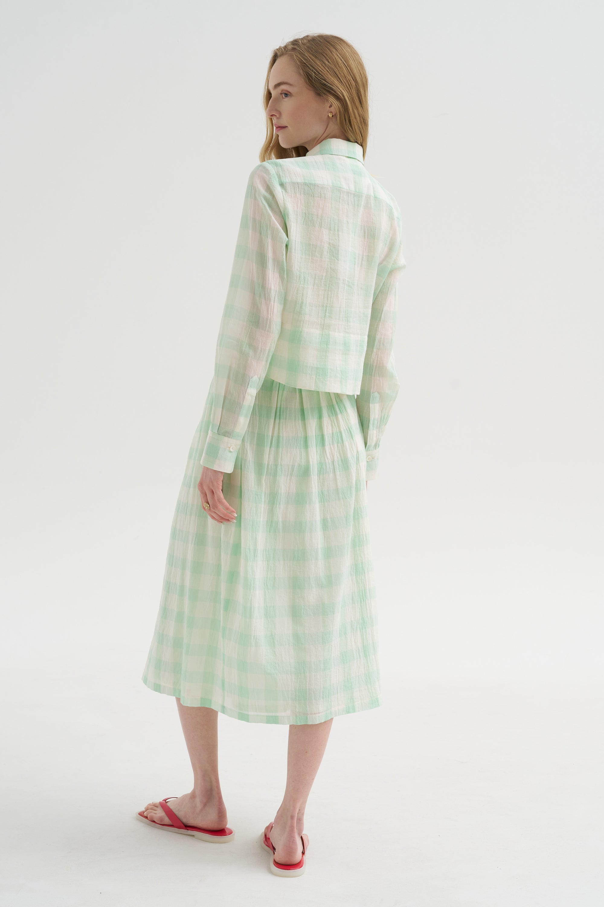 Gauze Vichy Shirt, Glass Green