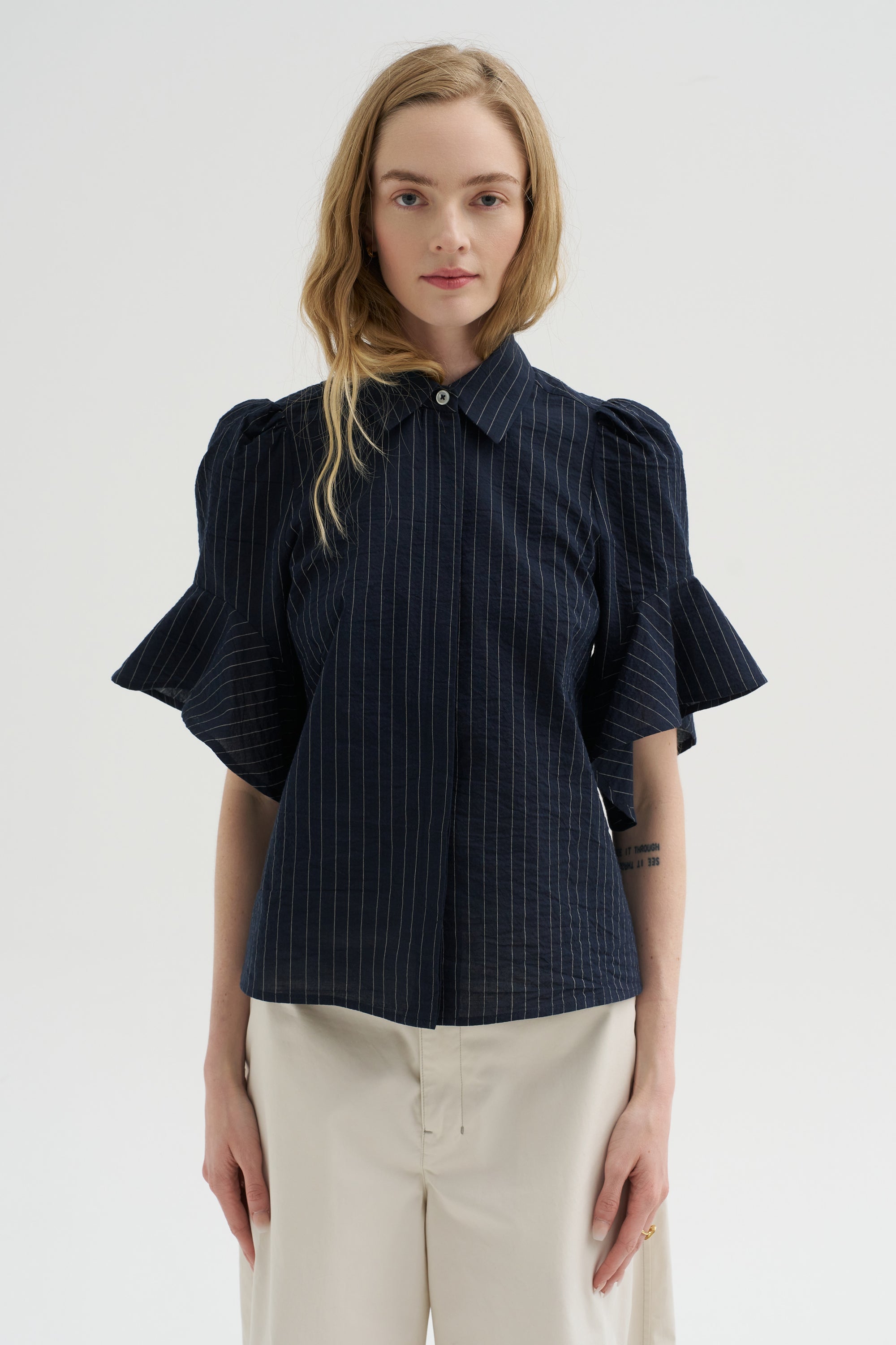 Organdi Stripe Shirt, Ink