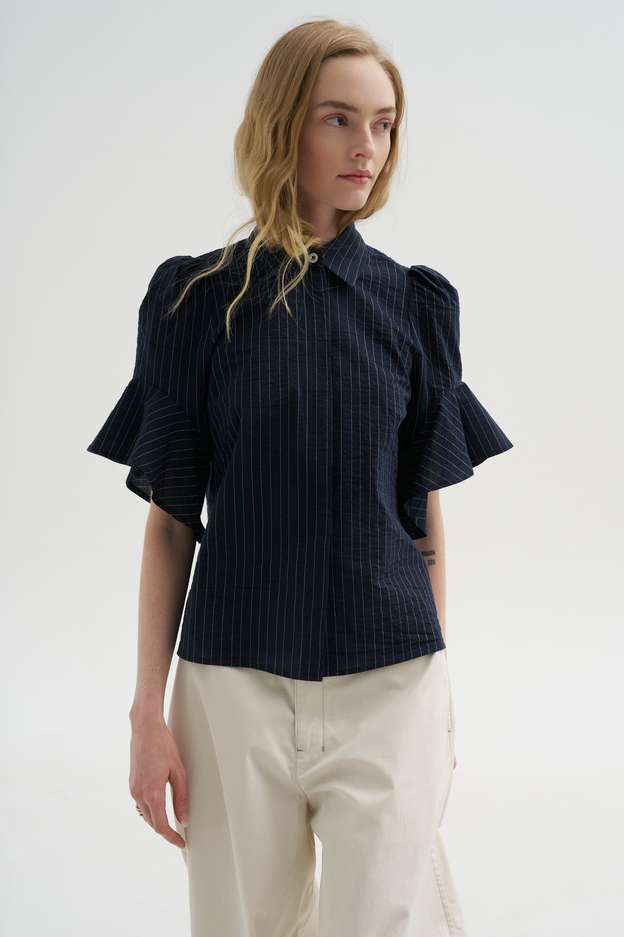 Organdi Stripe Shirt, Ink