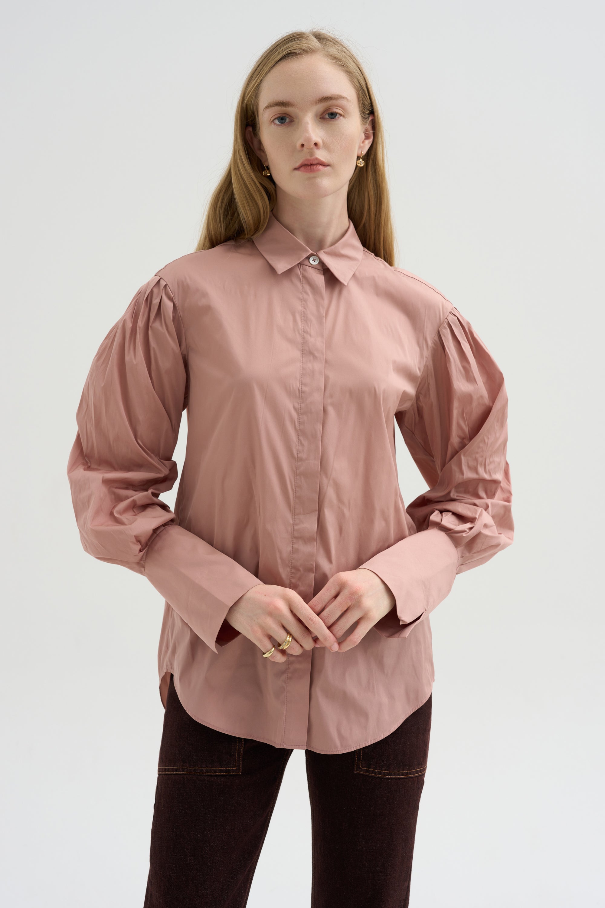 Pleated Sleeve Blouse, Rose Petal